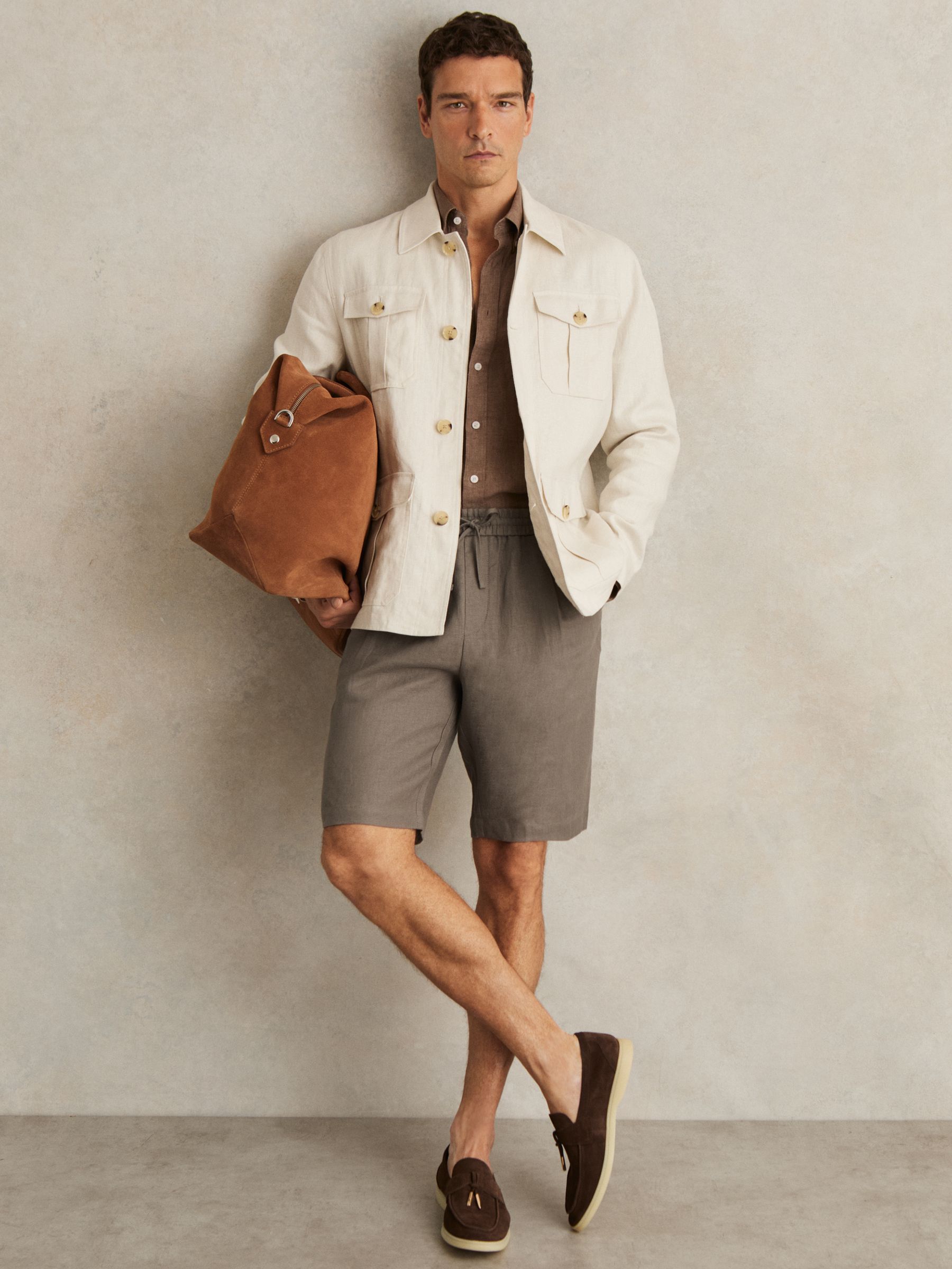 Linen Drawstring Shorts in Stone