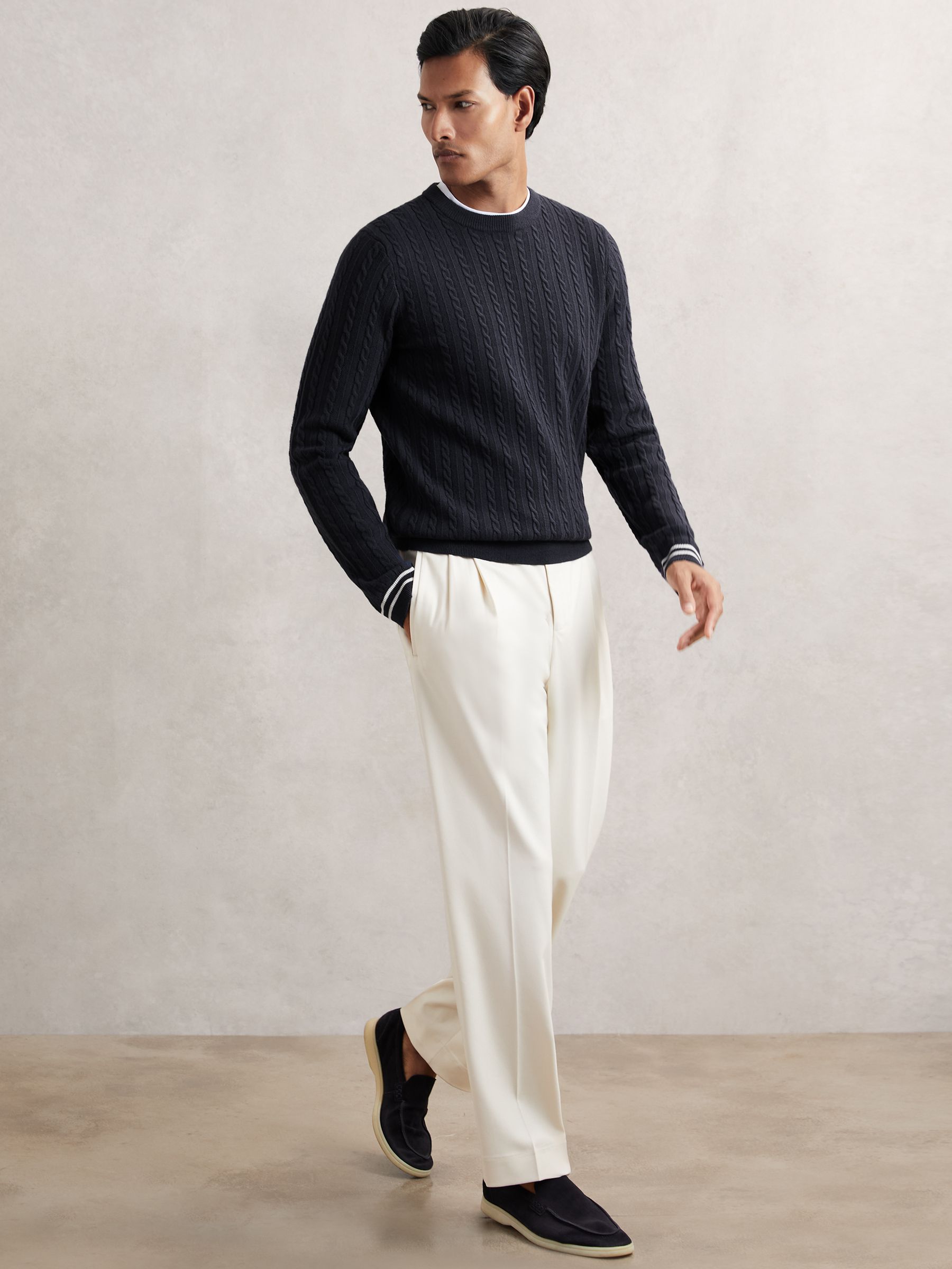 Cable-Knit Jumper With Wool in Midnight Navy