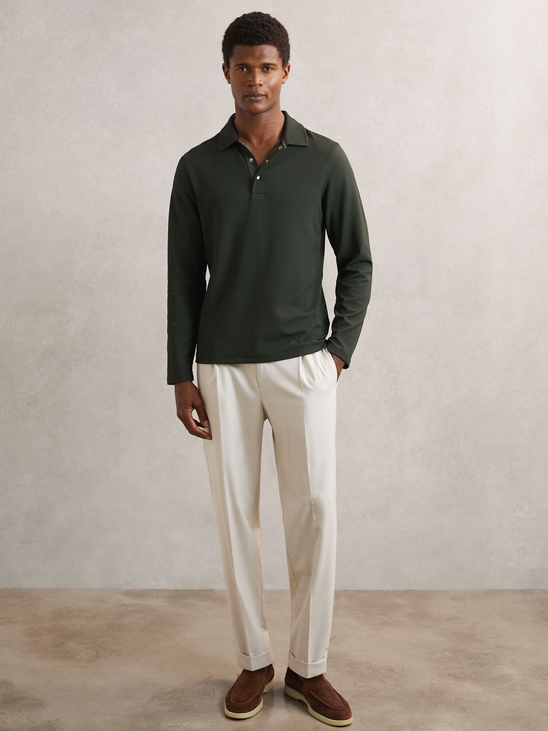 Textured Press-Stud Polo Shirt in Green