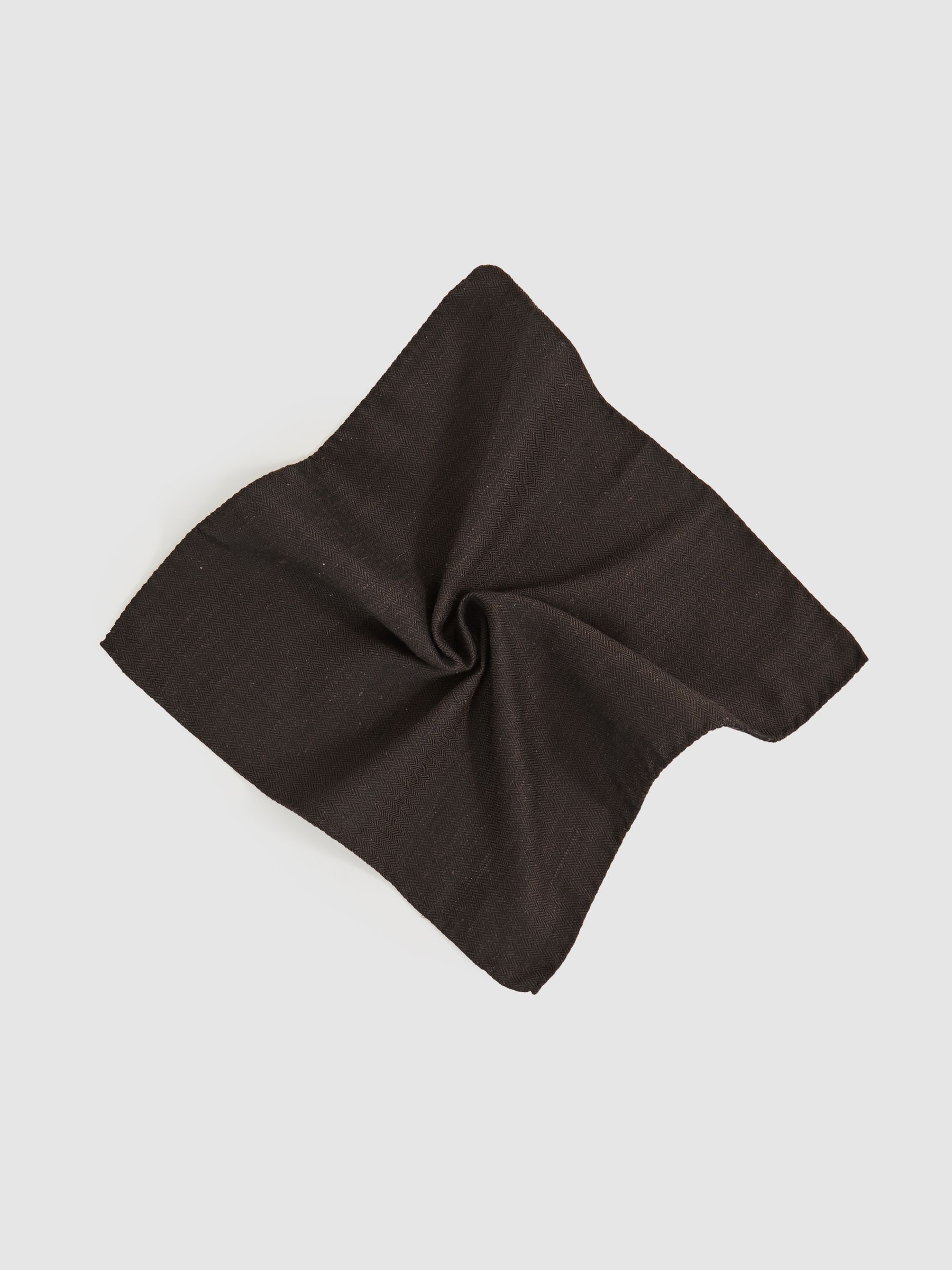 Silk Blend Herringbone Pocket Square in Chocolate Brown