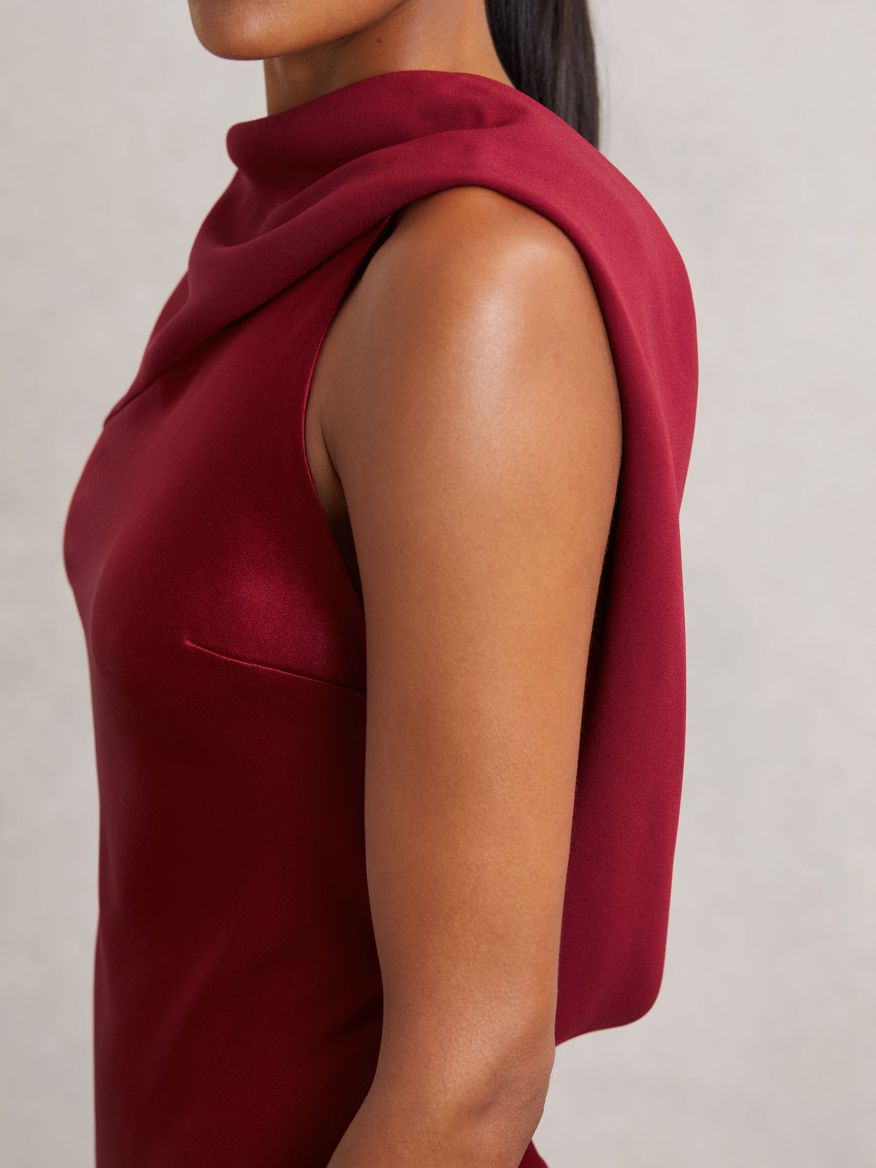 Petite Satin Draped Open-Back Dress in Red