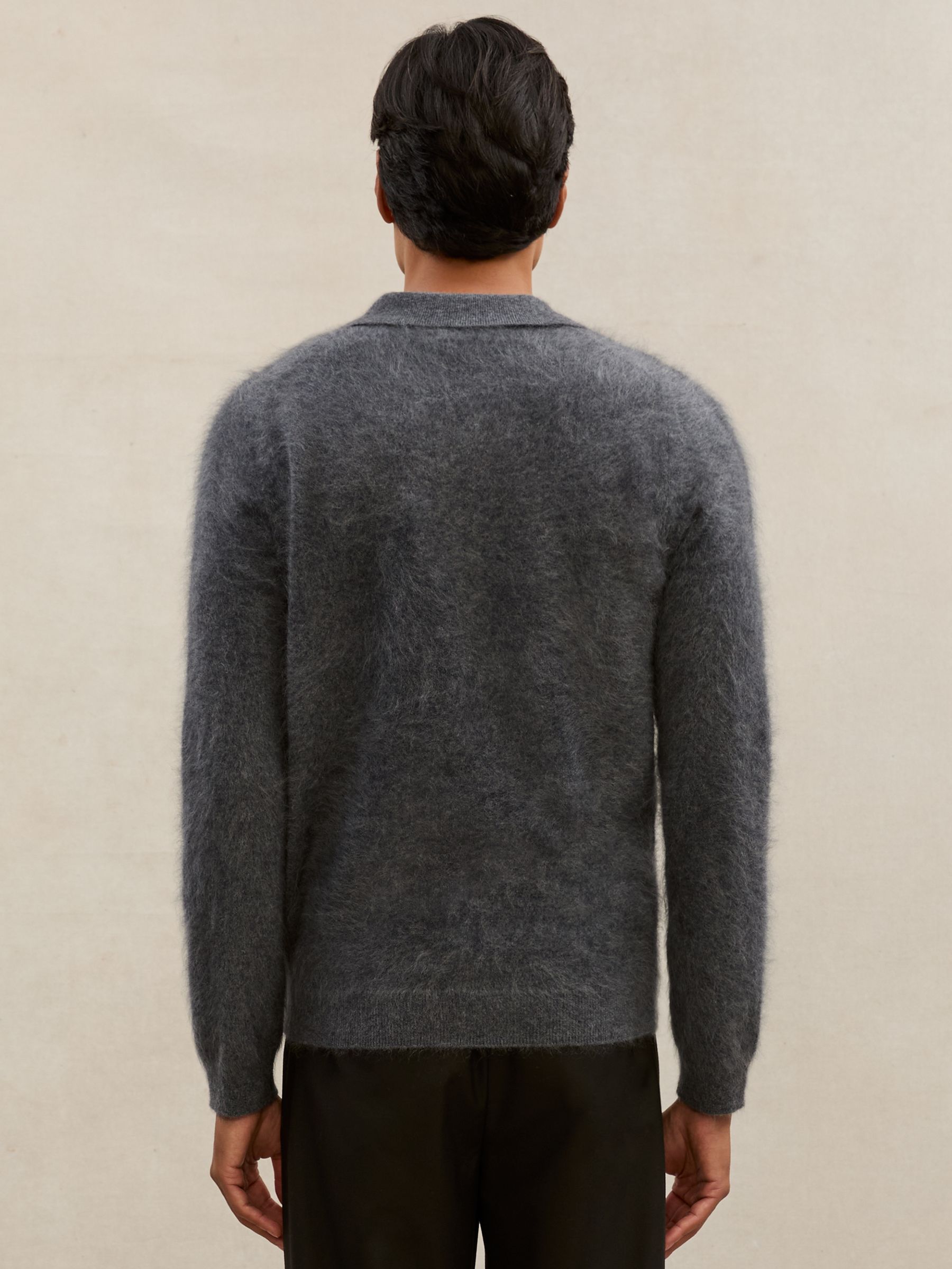 Atelier Brushed-Cashmere Polo Jumper in Mid Grey