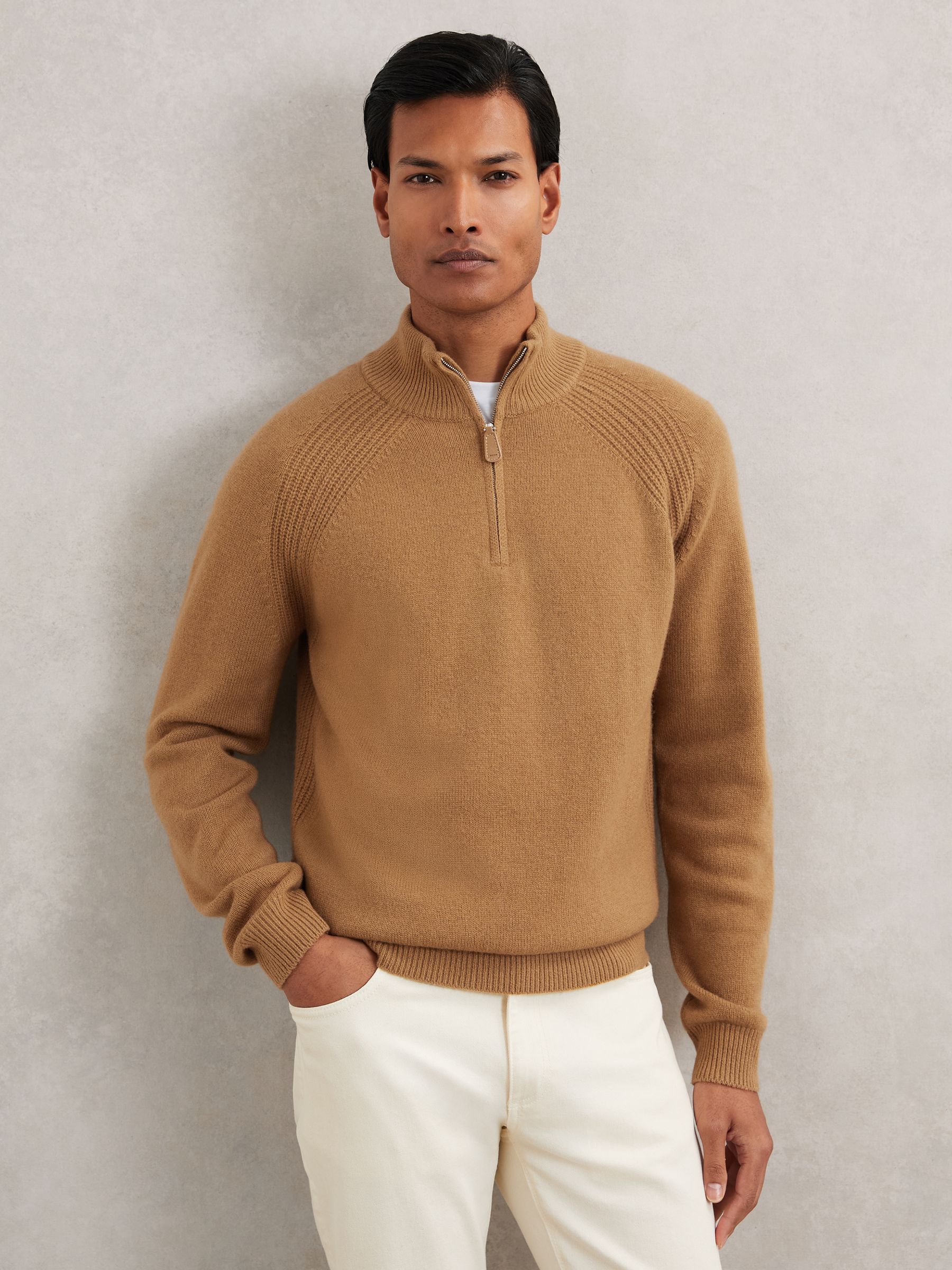 Wool And Cashmere Half-Zip Jumper in Forest Green