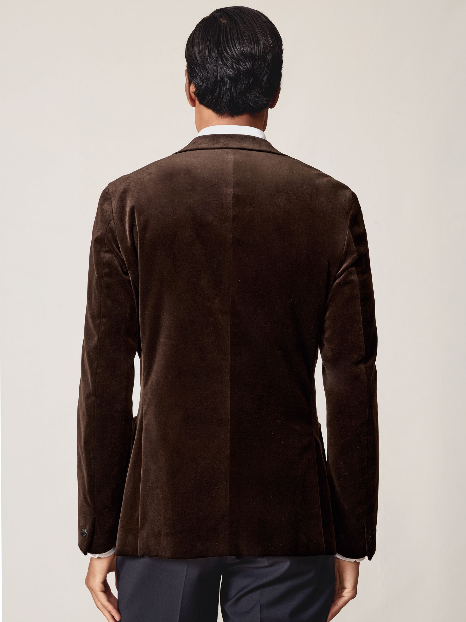 Double-Breasted Velvet Blazer Slim-Fit in Chocolate Brown
