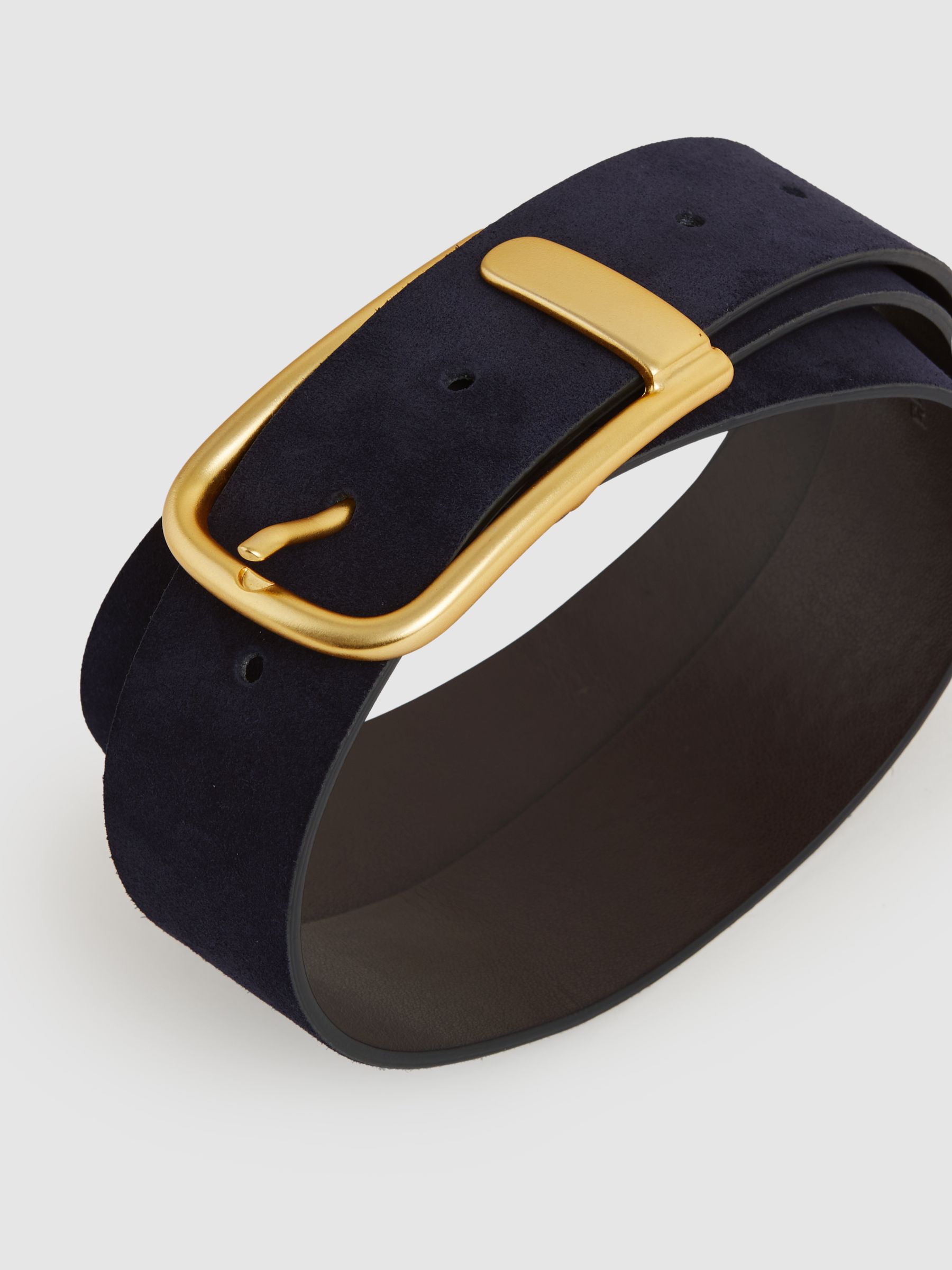 Leather Half Keeper Belt in Navy