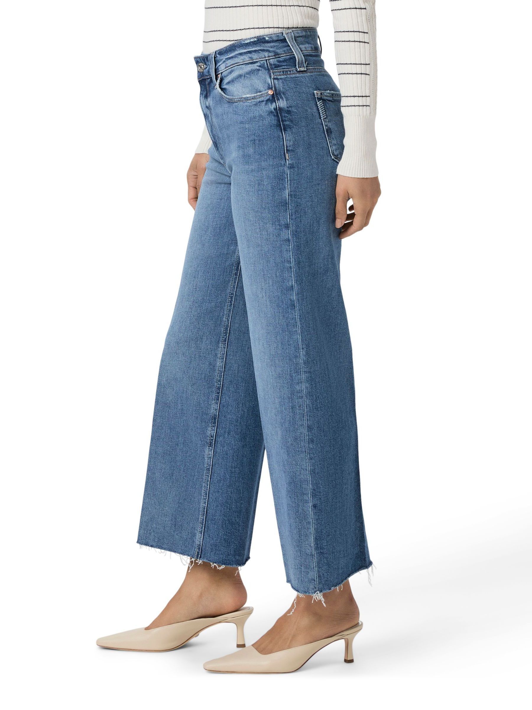 Paige Wide Leg Raw Hem Cropped Jeans in Rock Show Blue