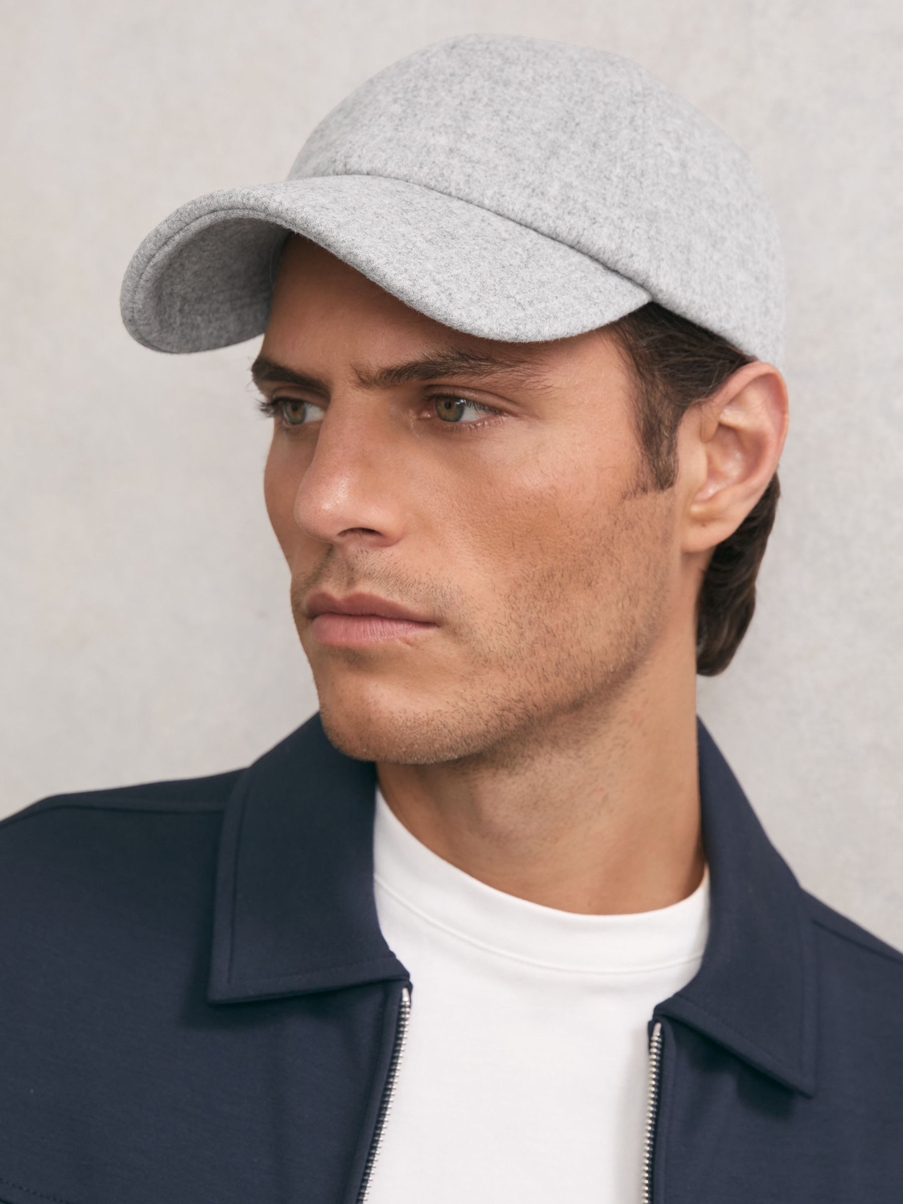 Wool-Blend Baseball Cap in Soft Grey