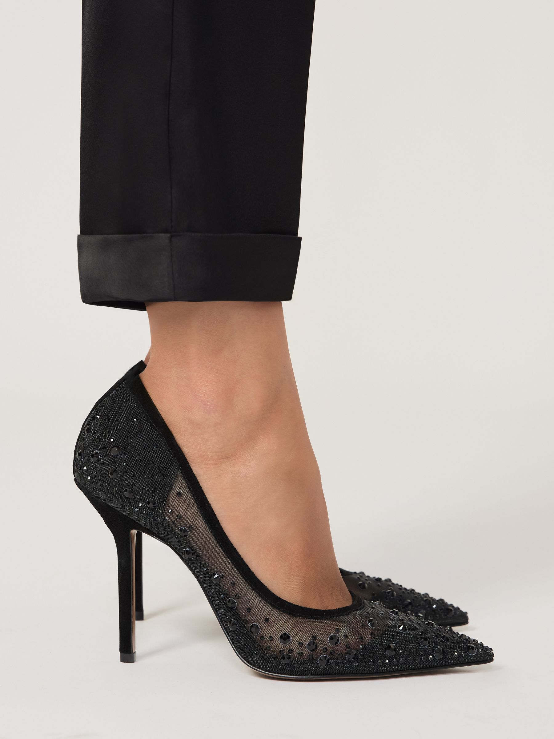 Crystal Embellished Mesh Court Shoes in Black
