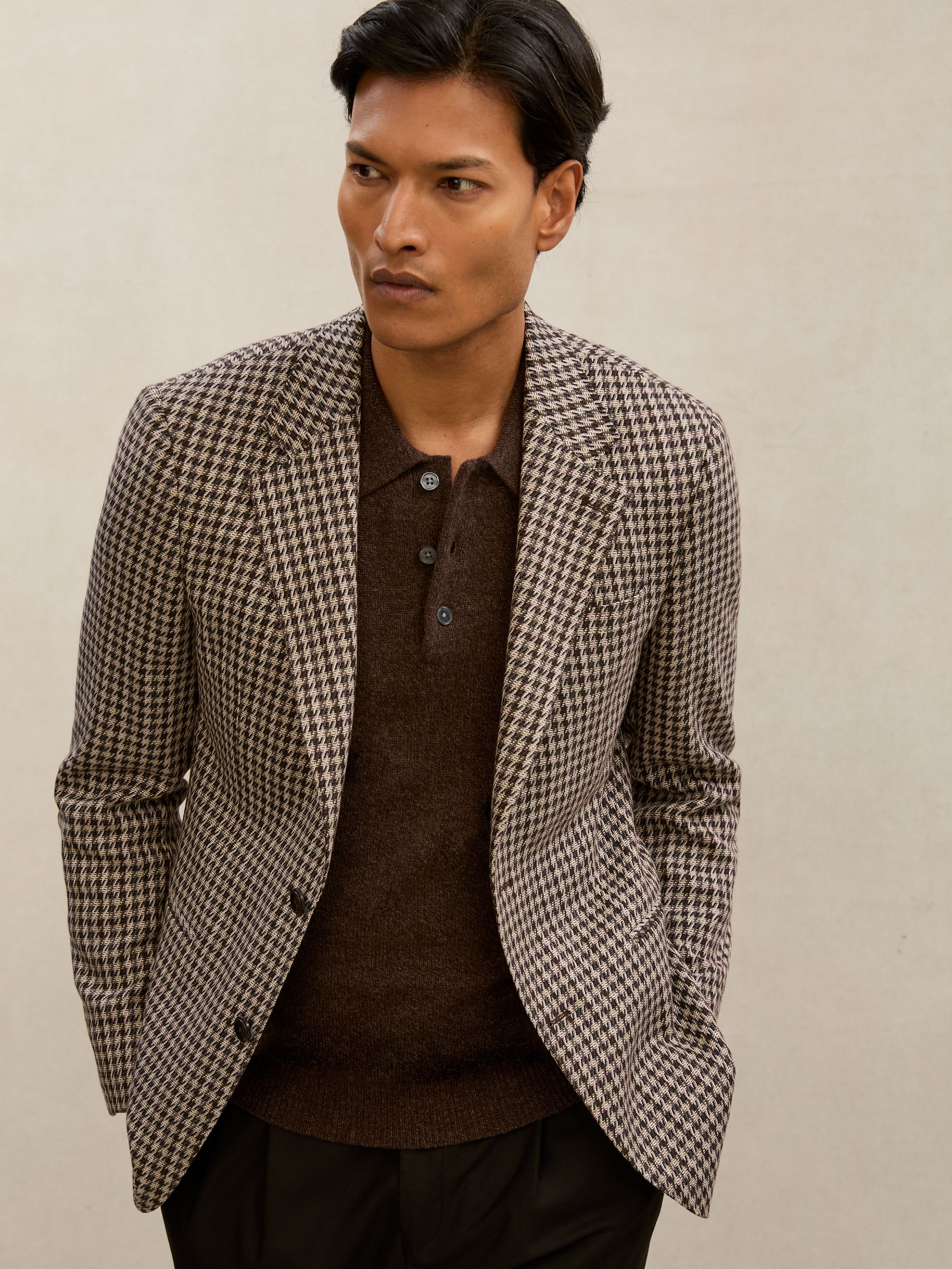 Atelier Check Single-Breasted Blazer Wool Tailored-Fit in Brown