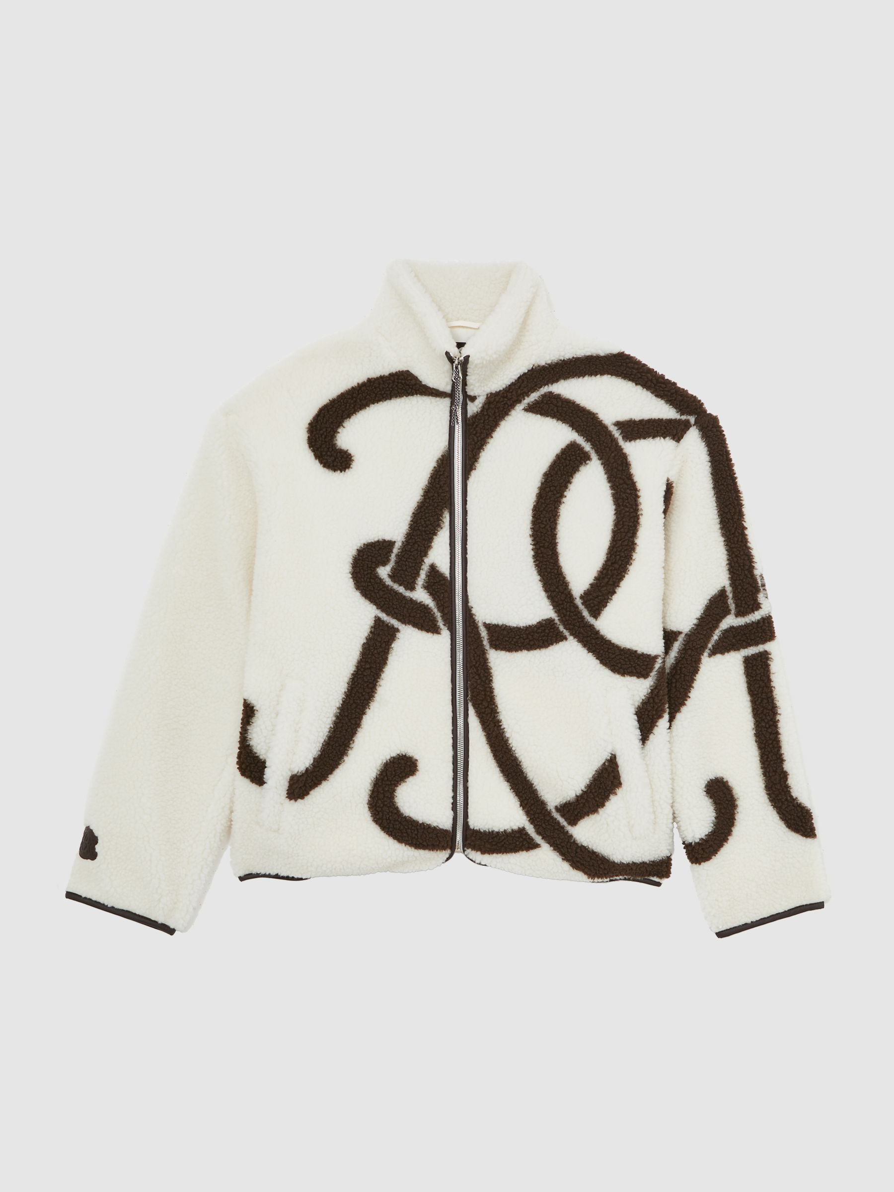 Monogram Motif Relaxed Fleece Jacket in White/Brown