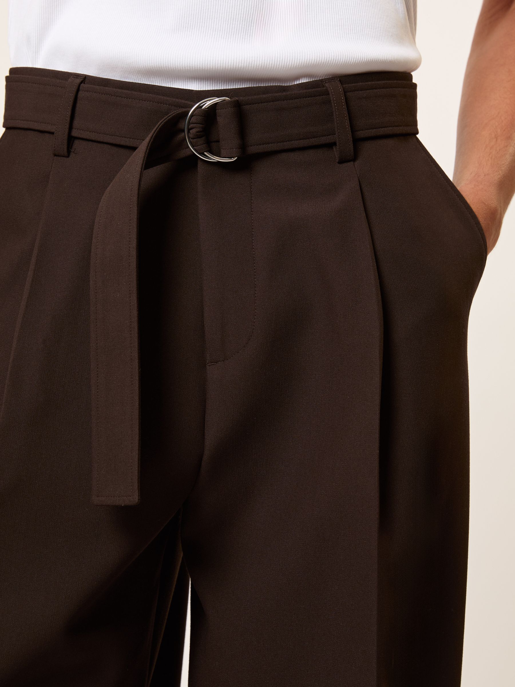 Monogram Relaxed-Fit Belted Trousers in Brown