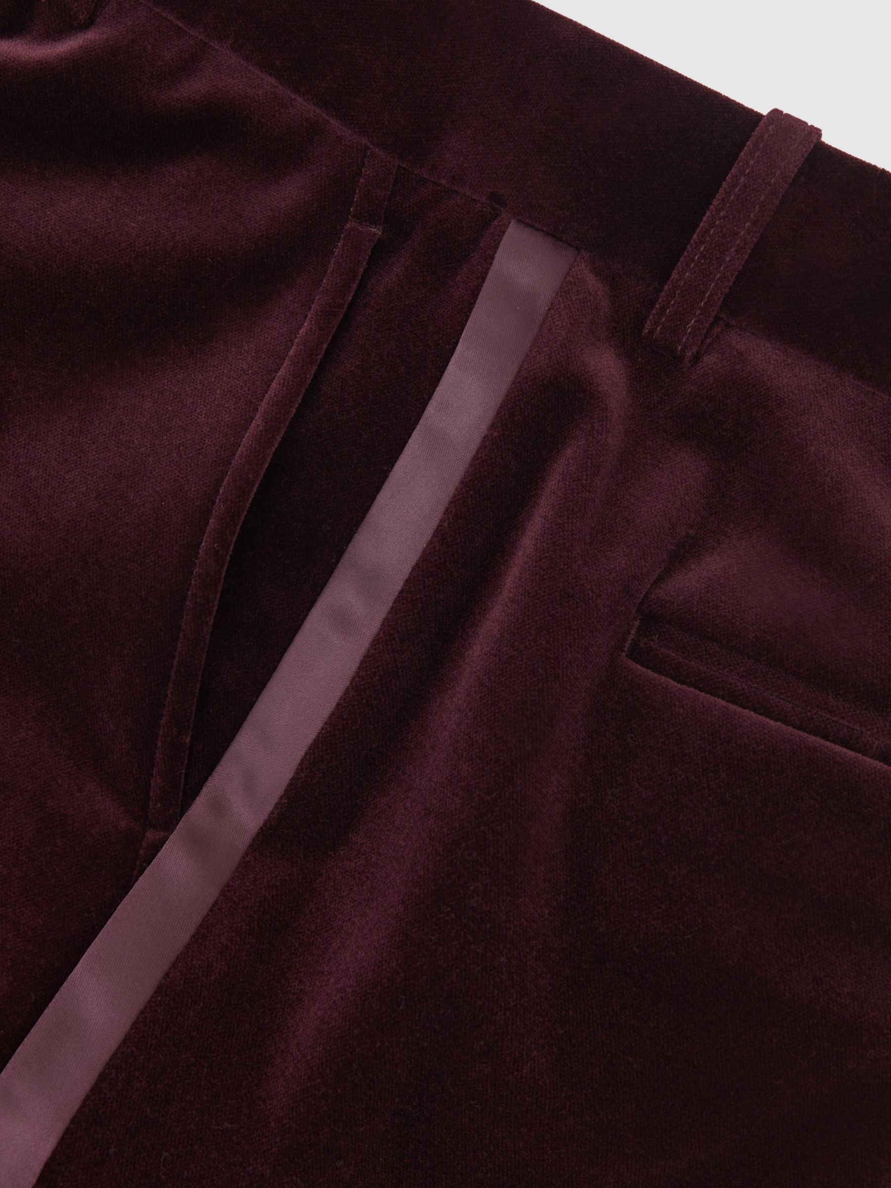 Petite Velvet Tuxedo-Stripe Flared Trousers in Burgundy