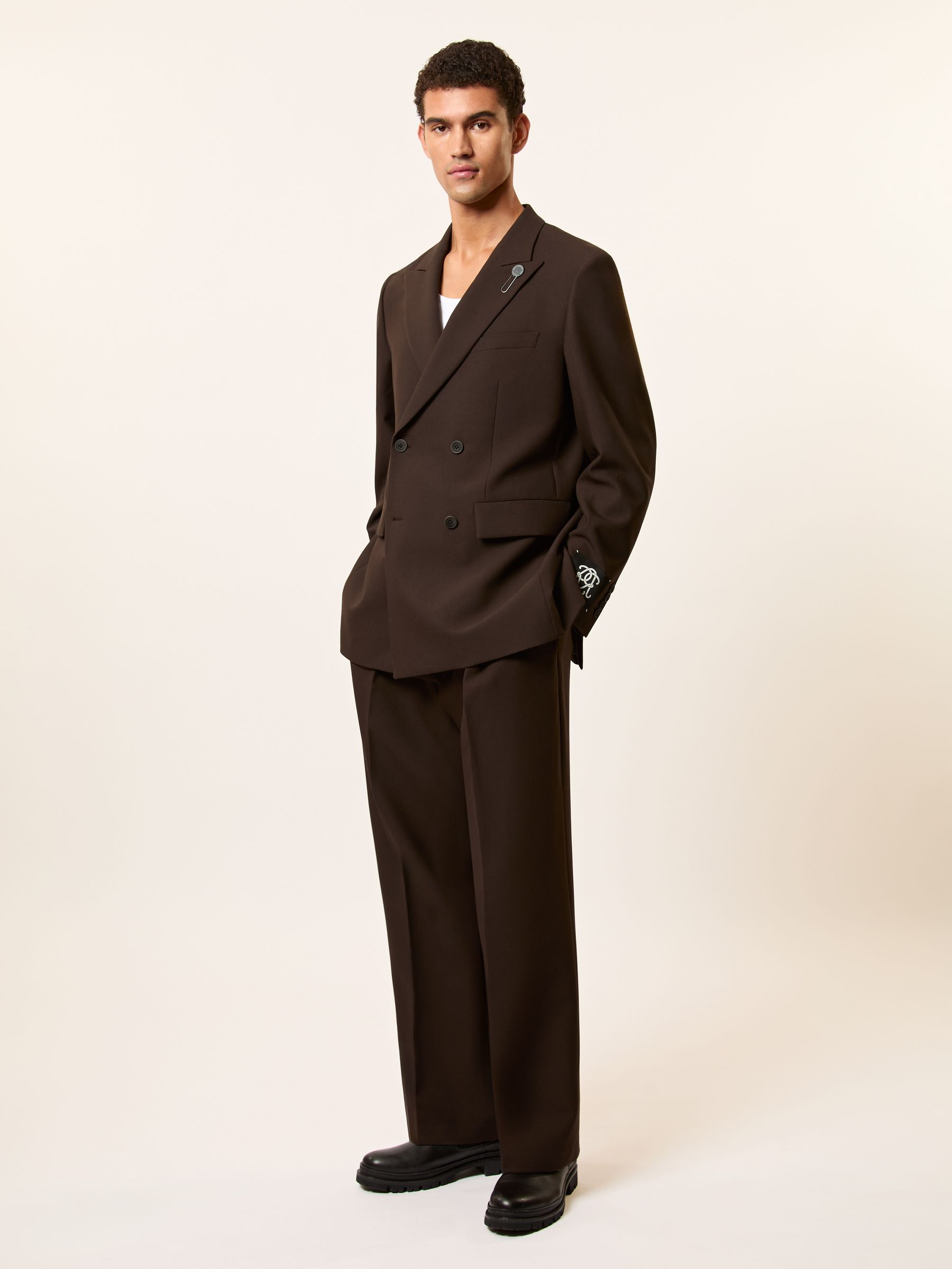 Monogram Relaxed Double-Breasted Blazer in Brown