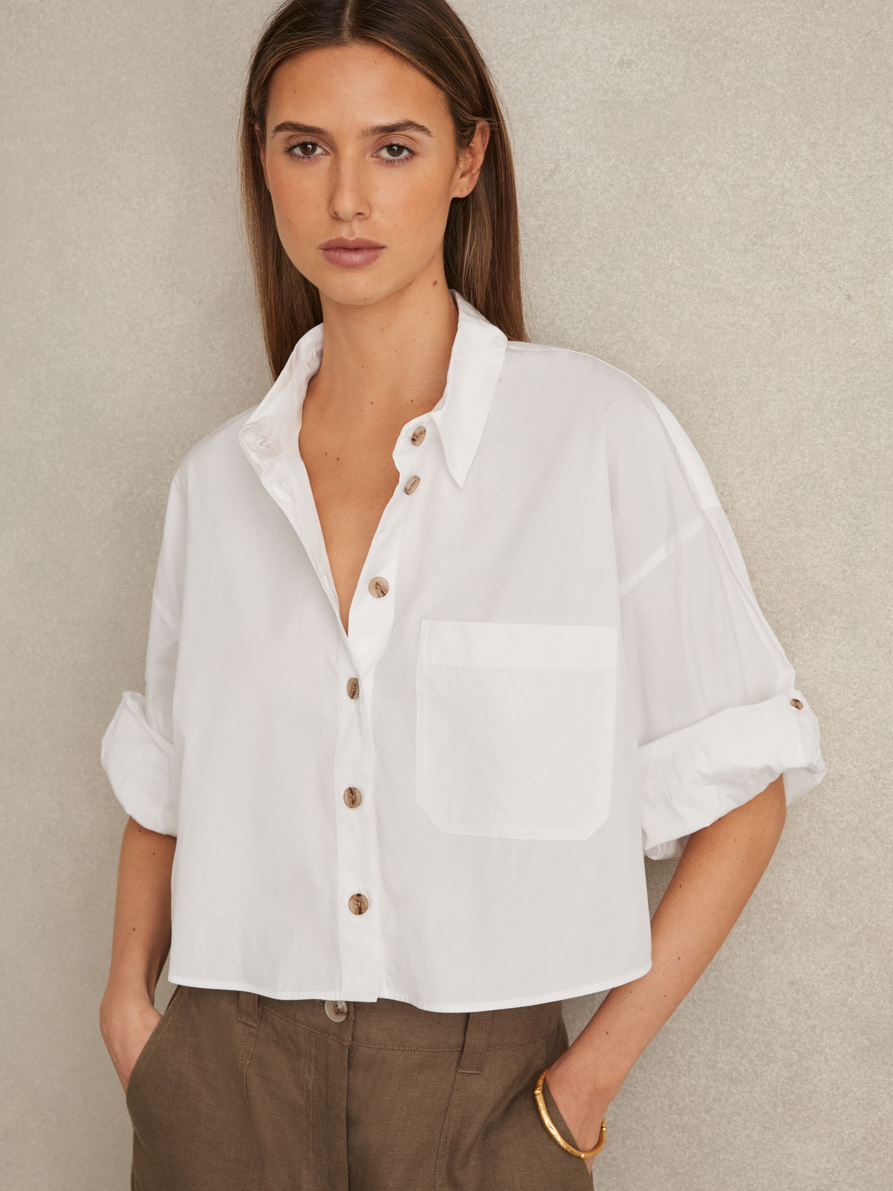 Oversize Cotton Cropped Shirt in White