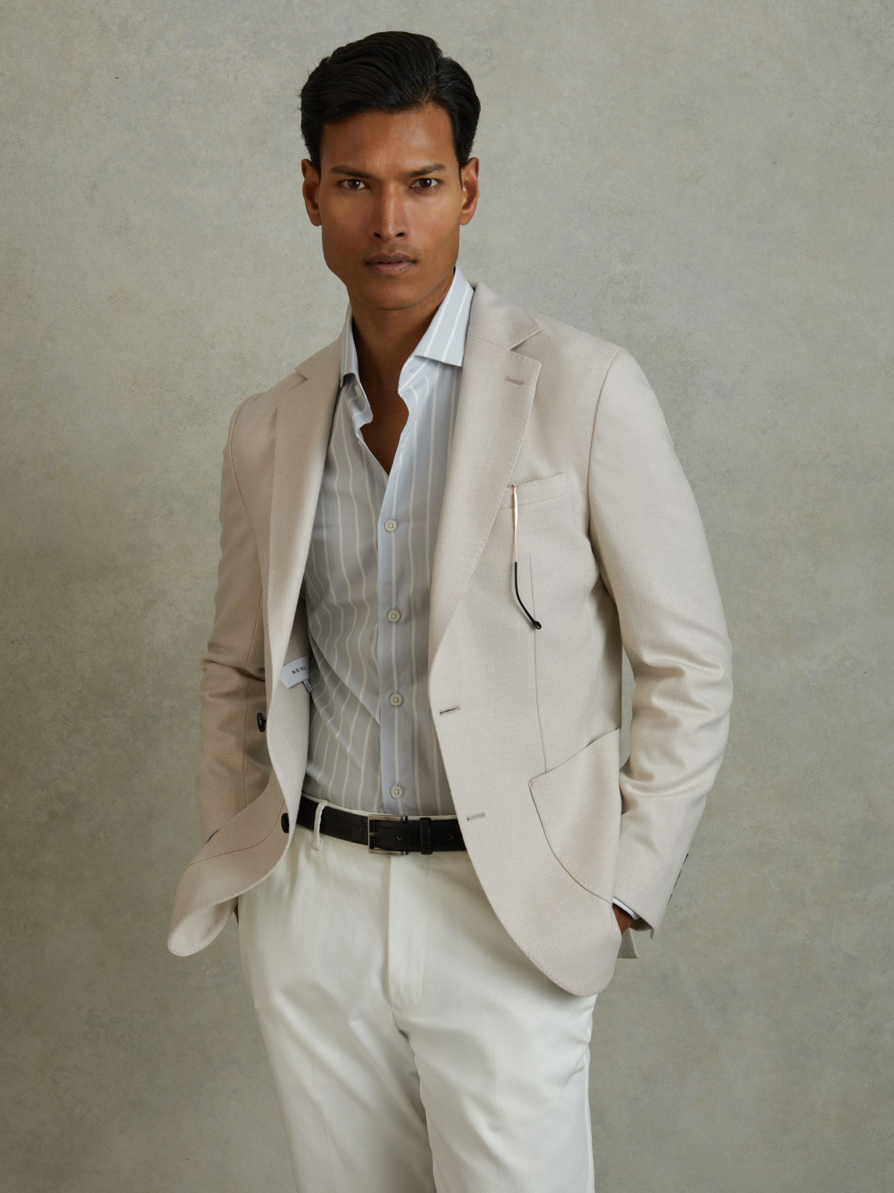 Single Breasted Blazer With Cotton in Stone