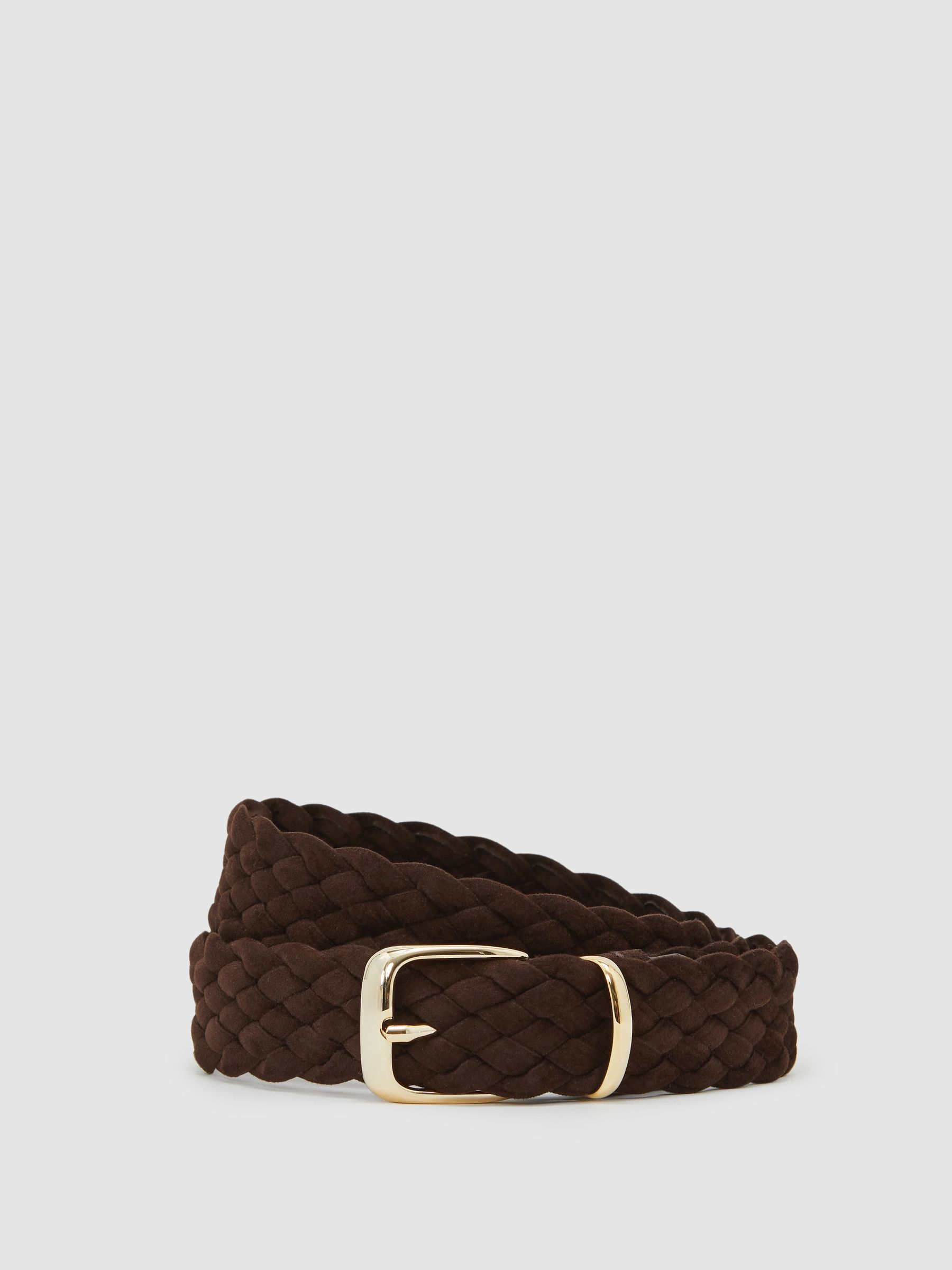 Suede Woven Belt in Dark Brown