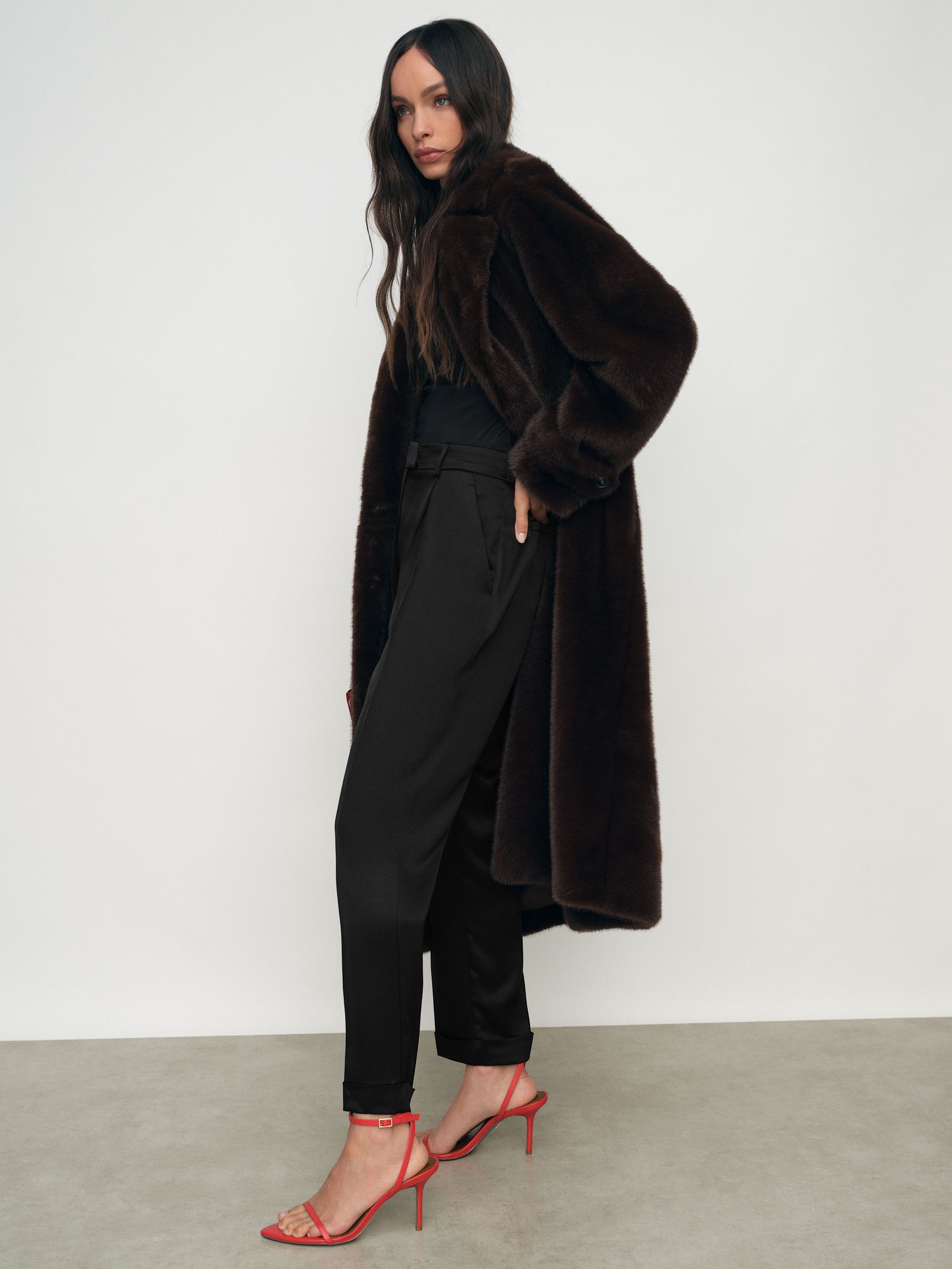 Petite Satin Tapered Trousers in Black