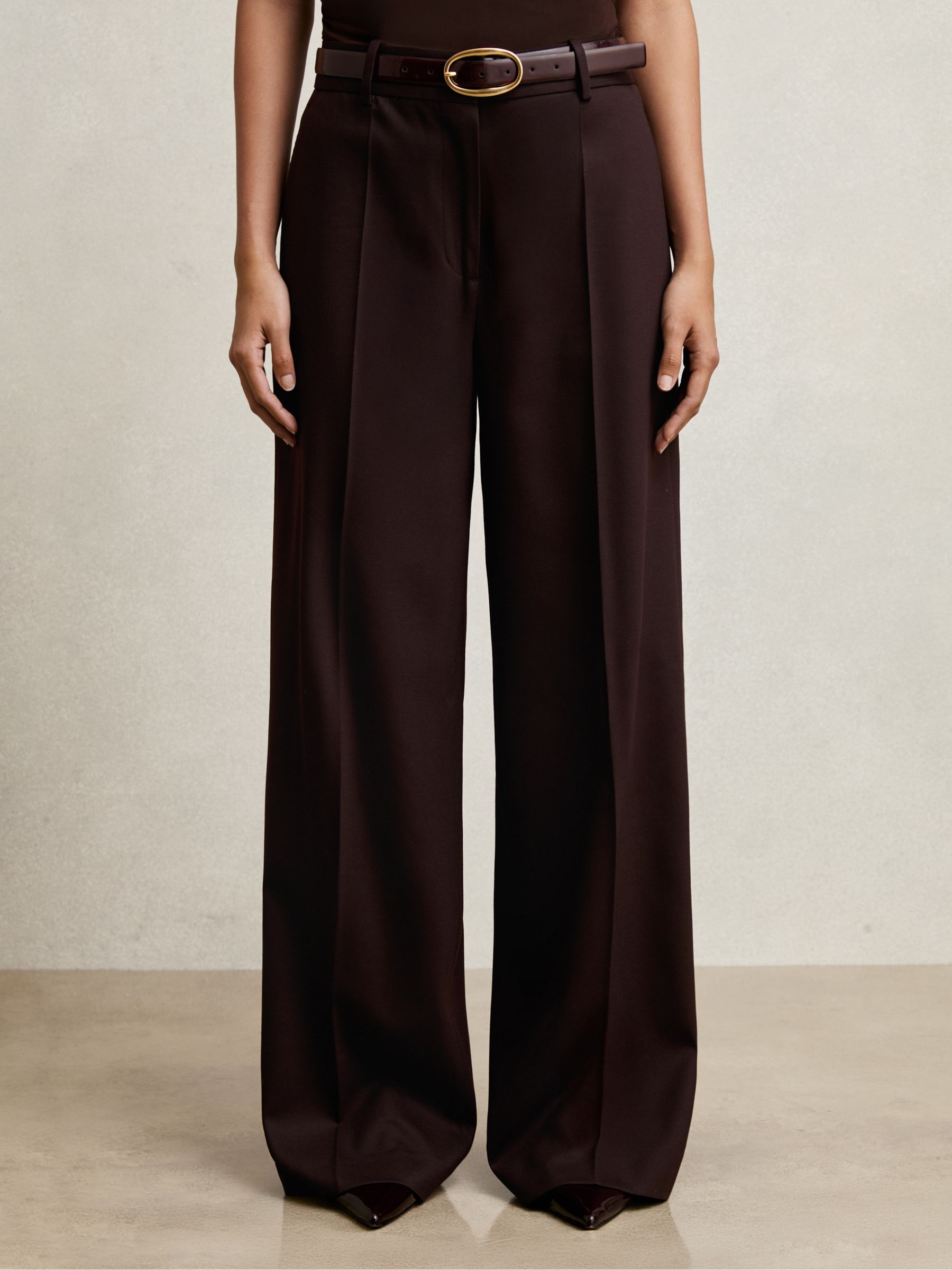 Wool-Blend Wide-Leg Suit Trousers in Aubergine
