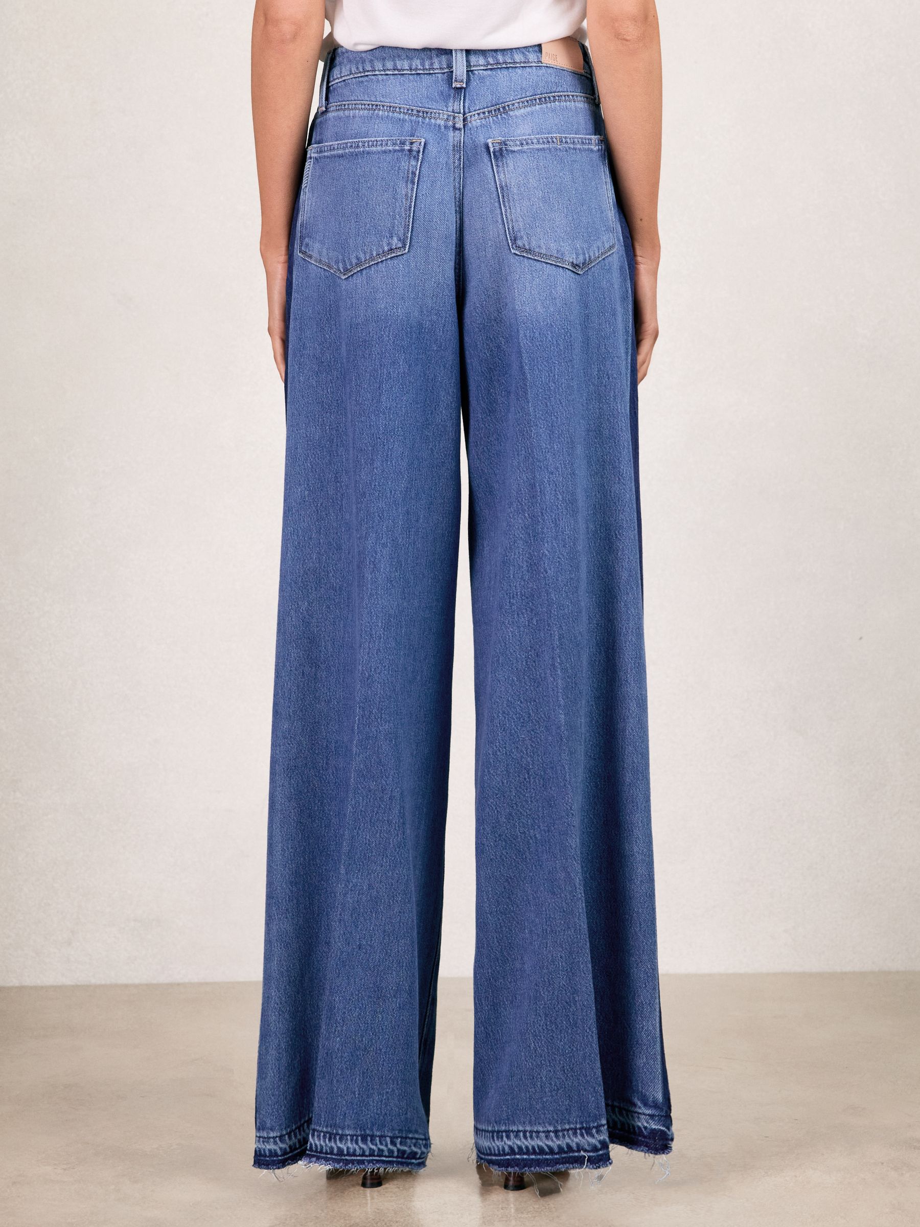Paige Side Stripe Wide Leg Jeans in Navy/Blue Stripe