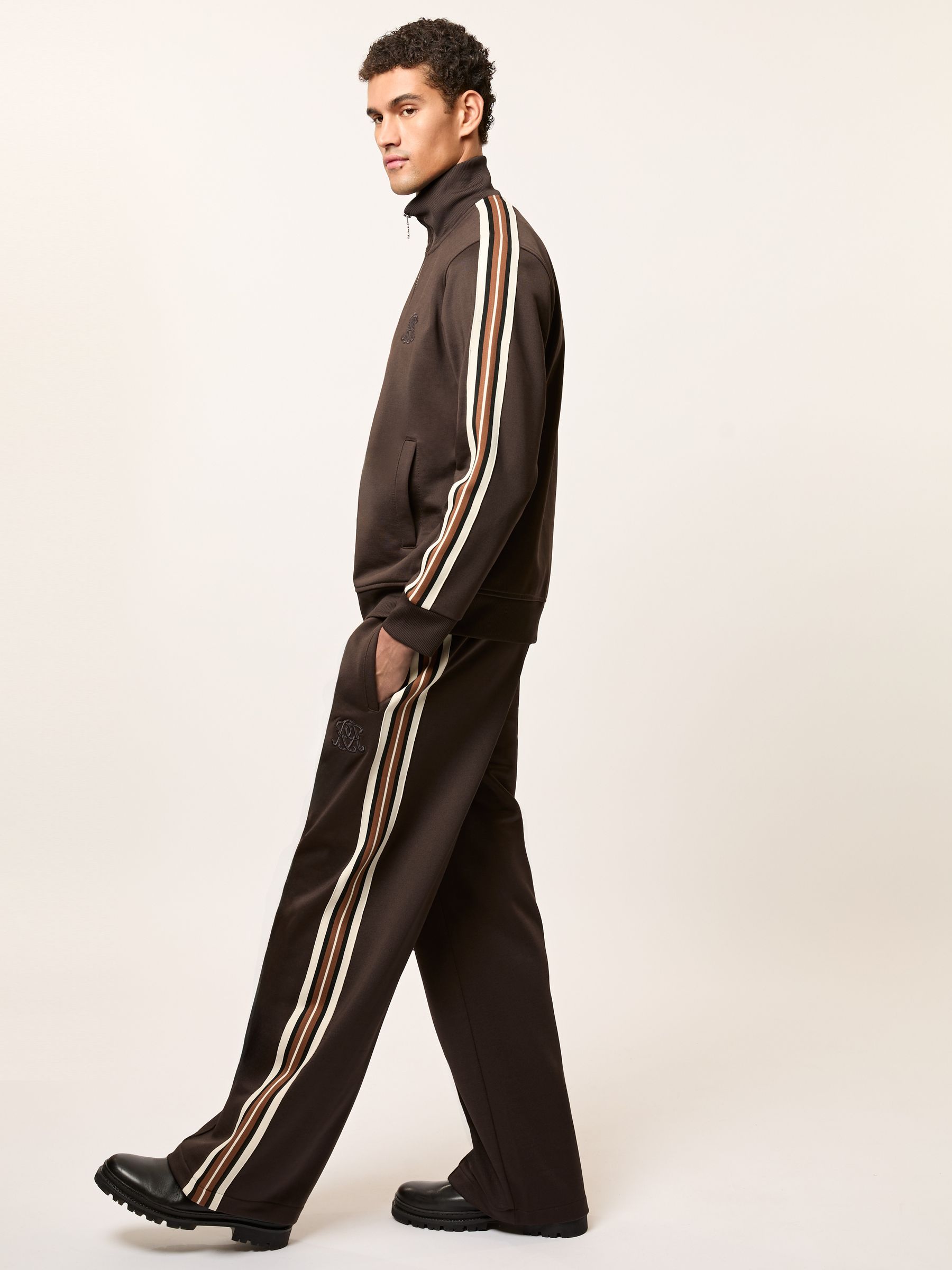 Monogram Cotton Wide-Leg Joggers in Brown