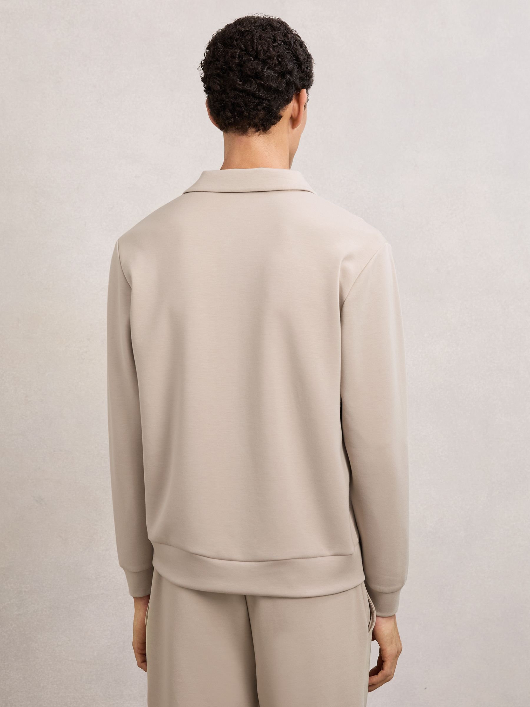 Interlock Open-Collar Polo Sweatshirt in Stone