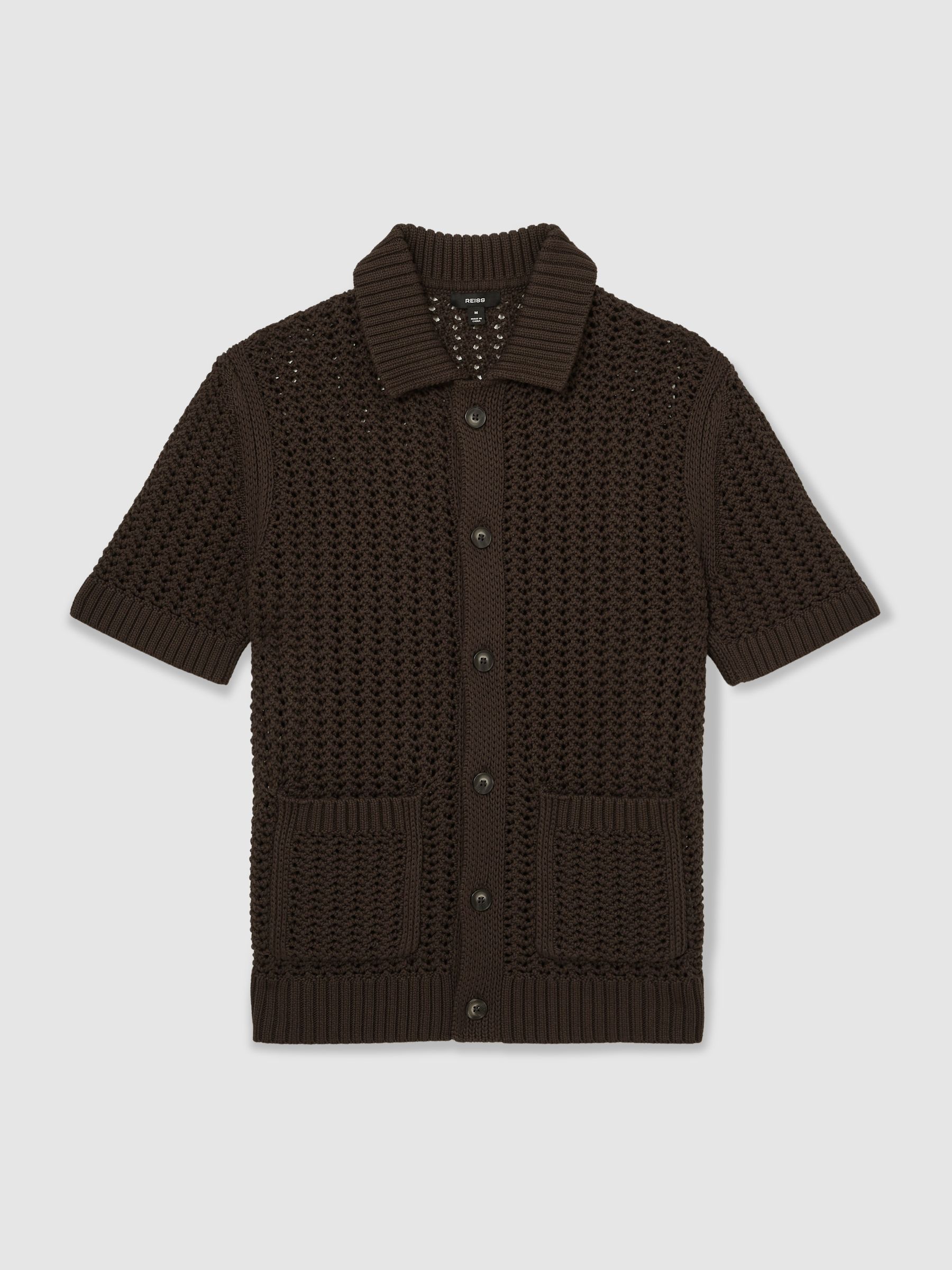 Crochet Button-Through Shirt in Chocolate Brown