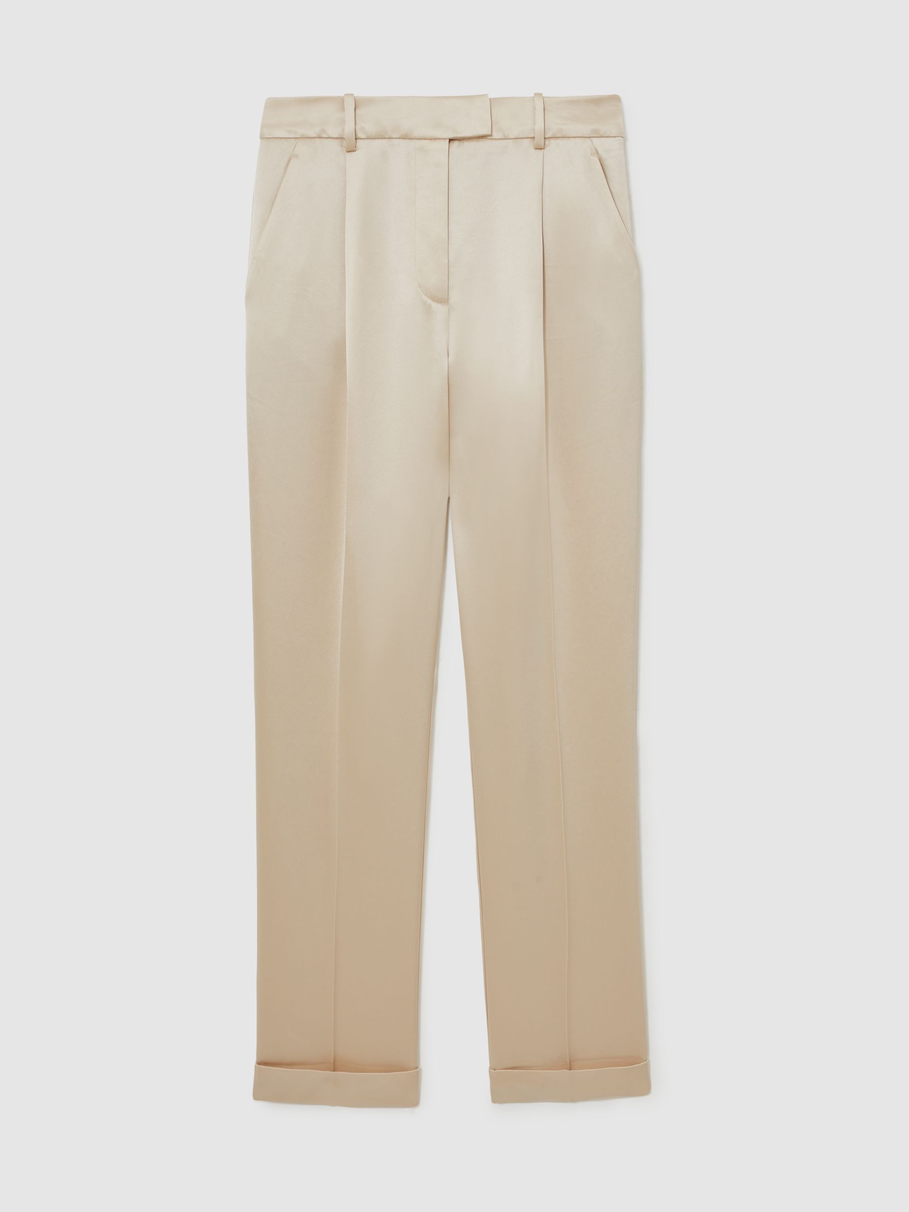 Petite Satin Tapered Trousers in Neutral
