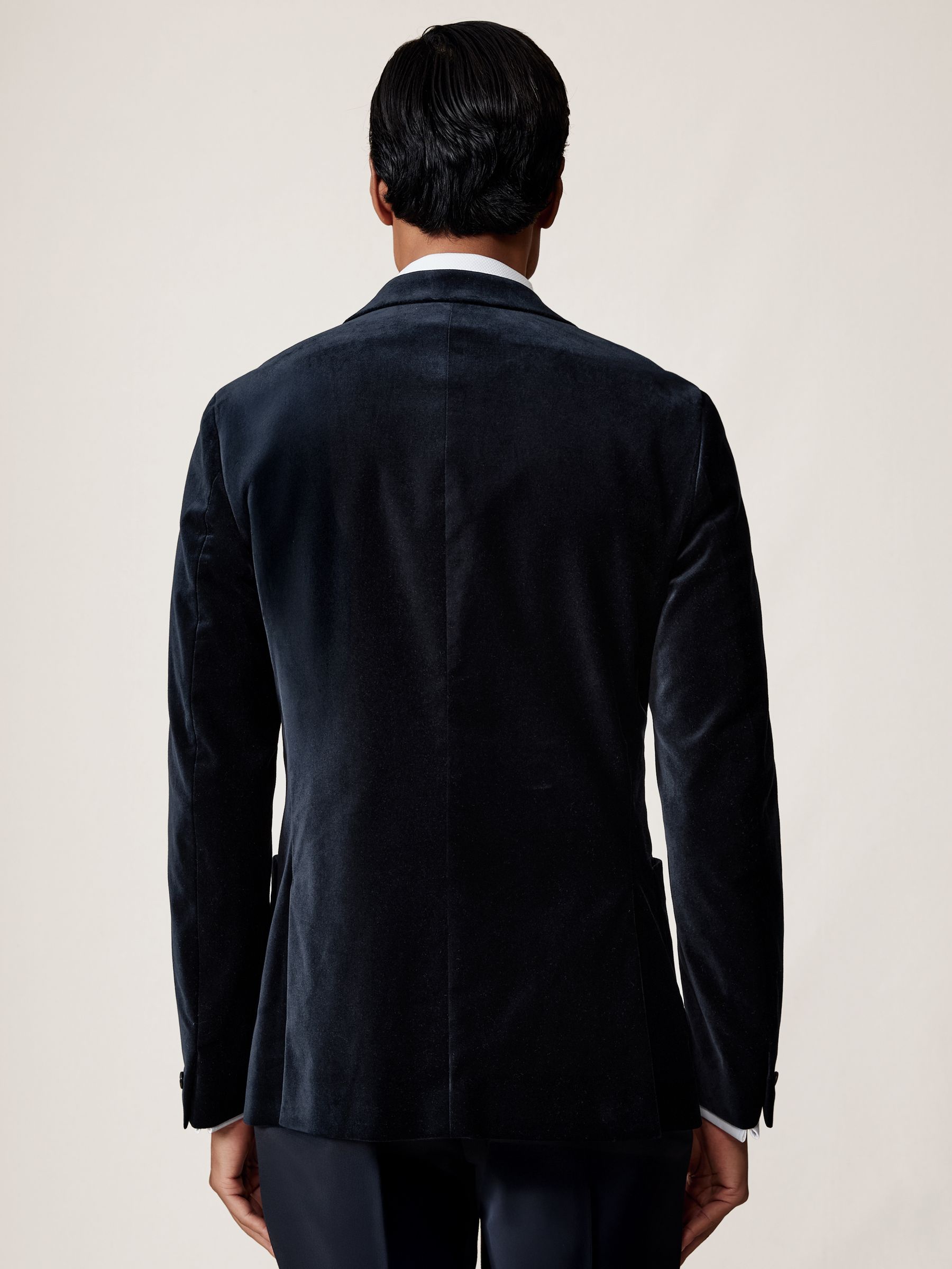 Double-Breasted Velvet Blazer Slim-Fit in Navy