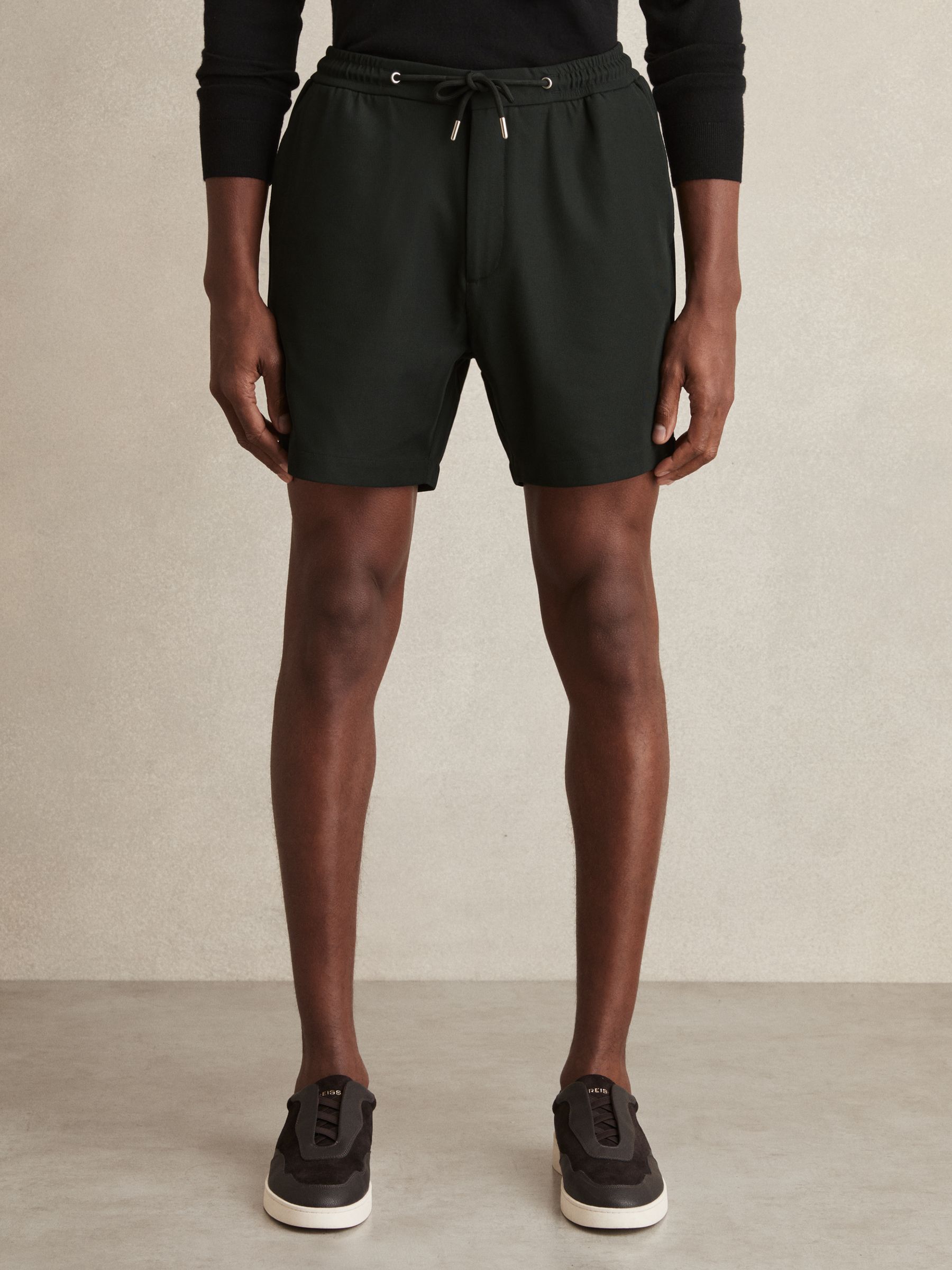 Textured Drawstring Shorts in Dark Green