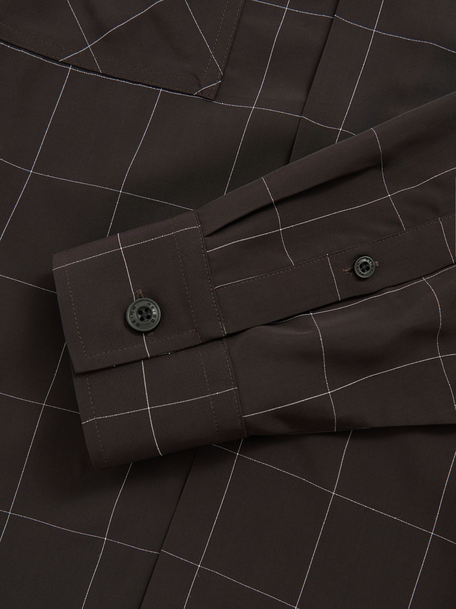 Windowpane-Check Cuban-Collar Shirt in Dark Brown