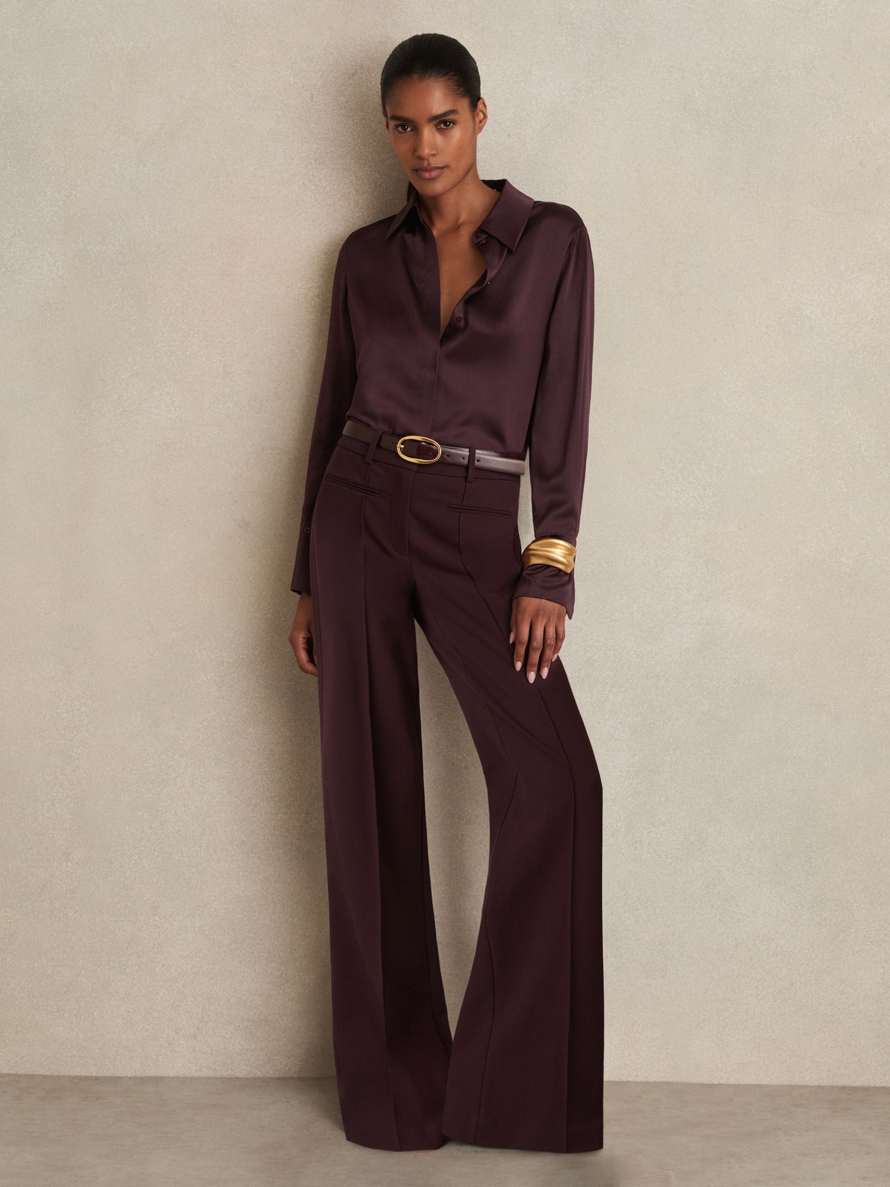 Silk Double-Cuff Button-Through Shirt in Red