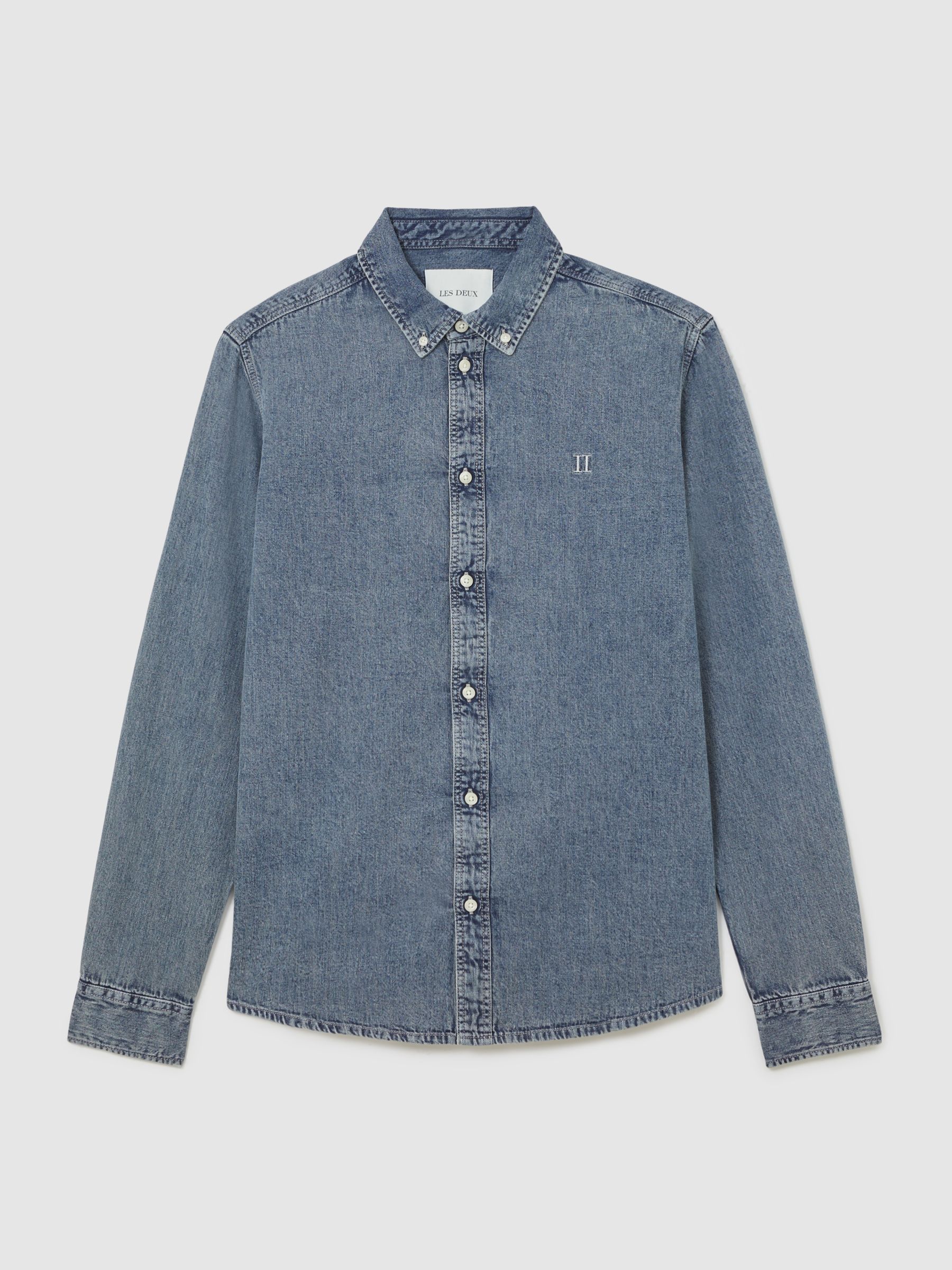 Les Deux Button-Through Denim Shirt in Light Indigo Wash