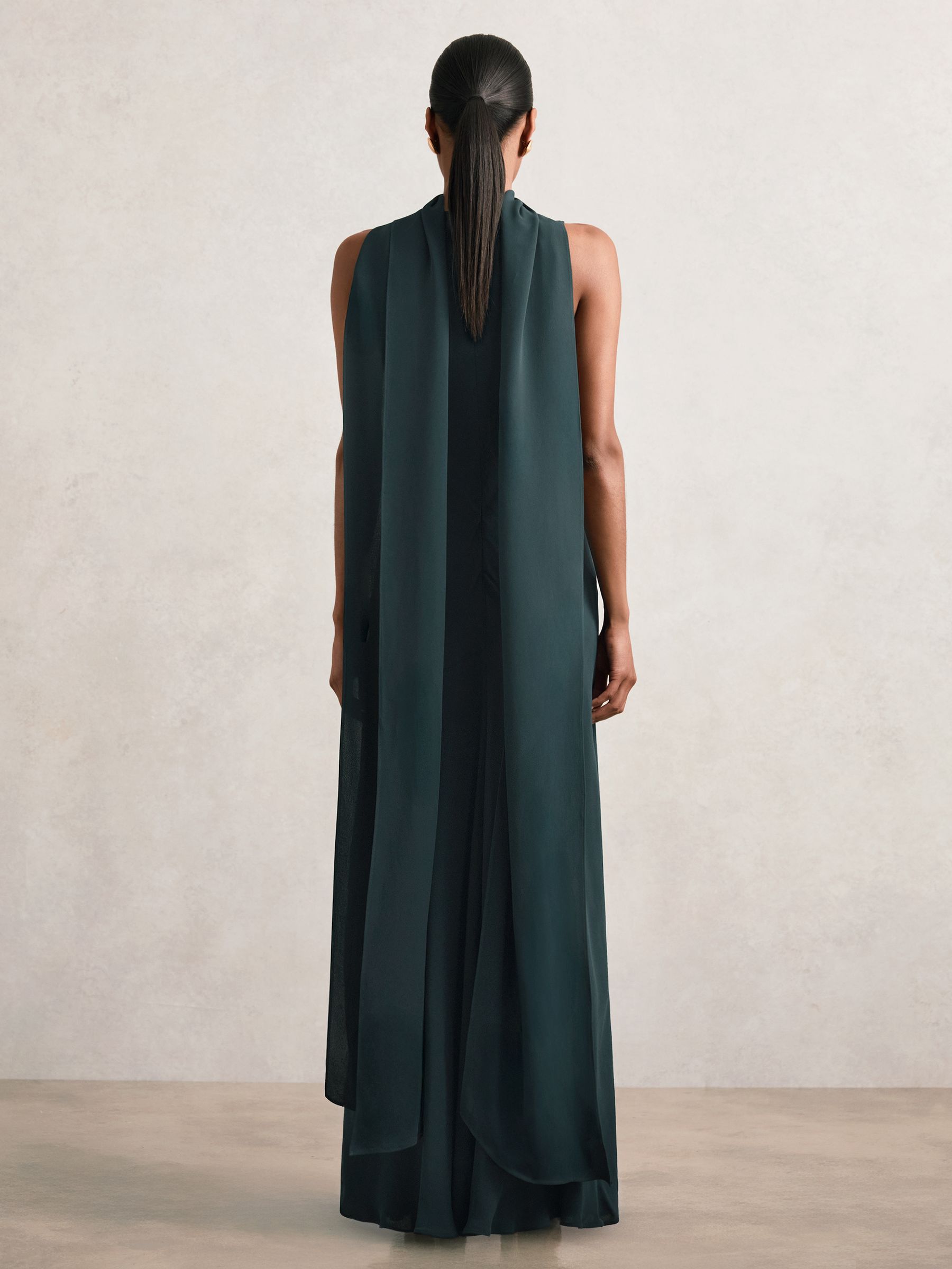 Crepe Cape Maxi Dress in Teal Green