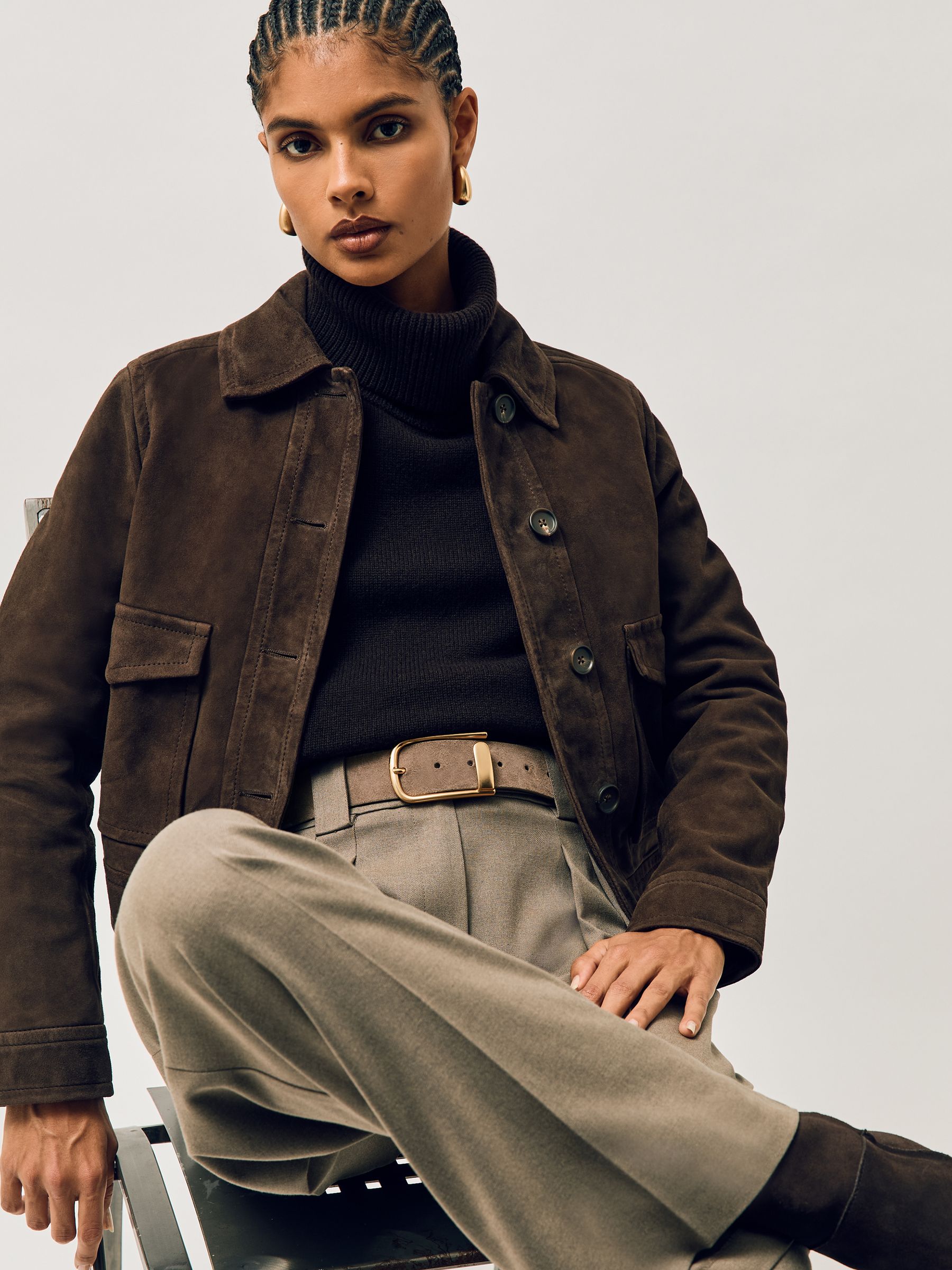 Leather Half Keeper Belt in Grey