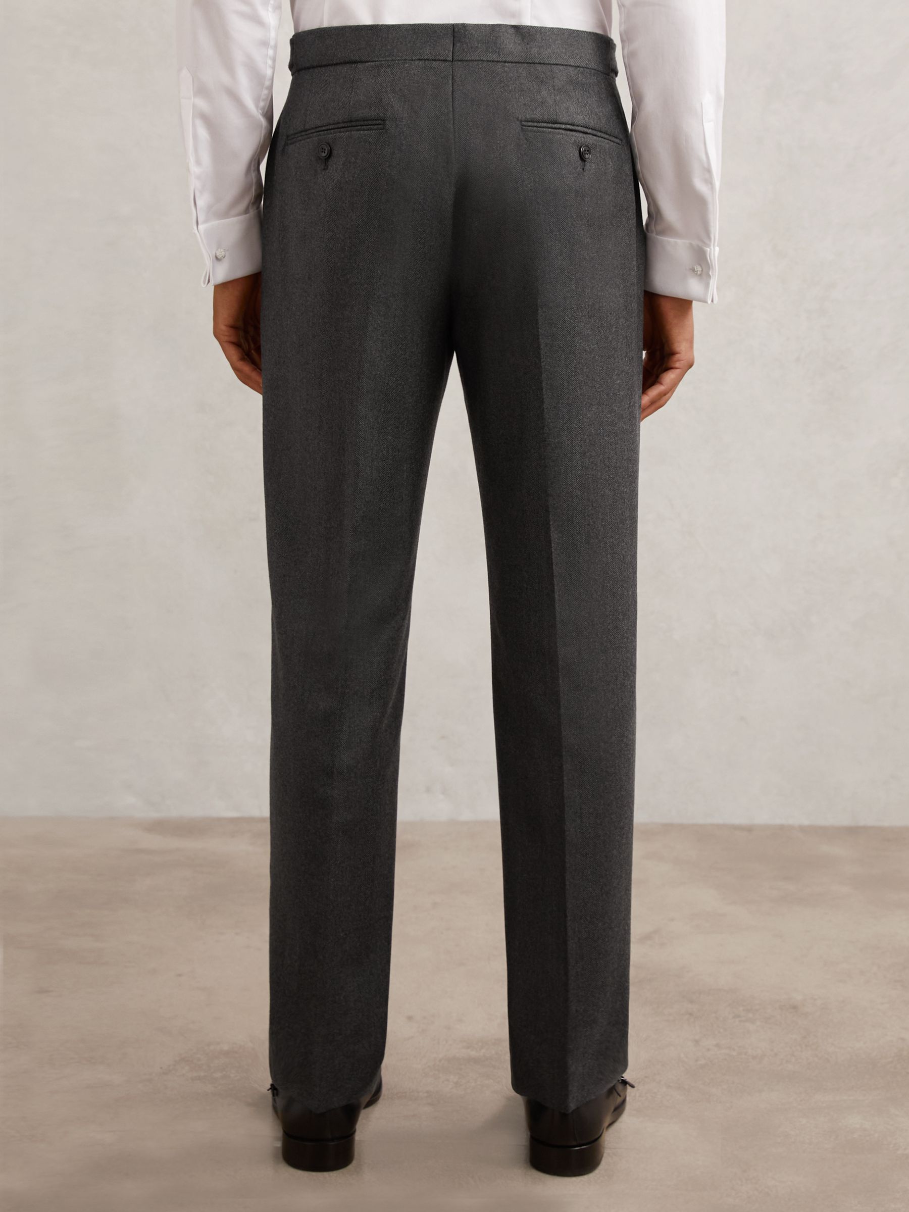 Wool Flannel Tailored-Fit Trousers in Charcoal Grey