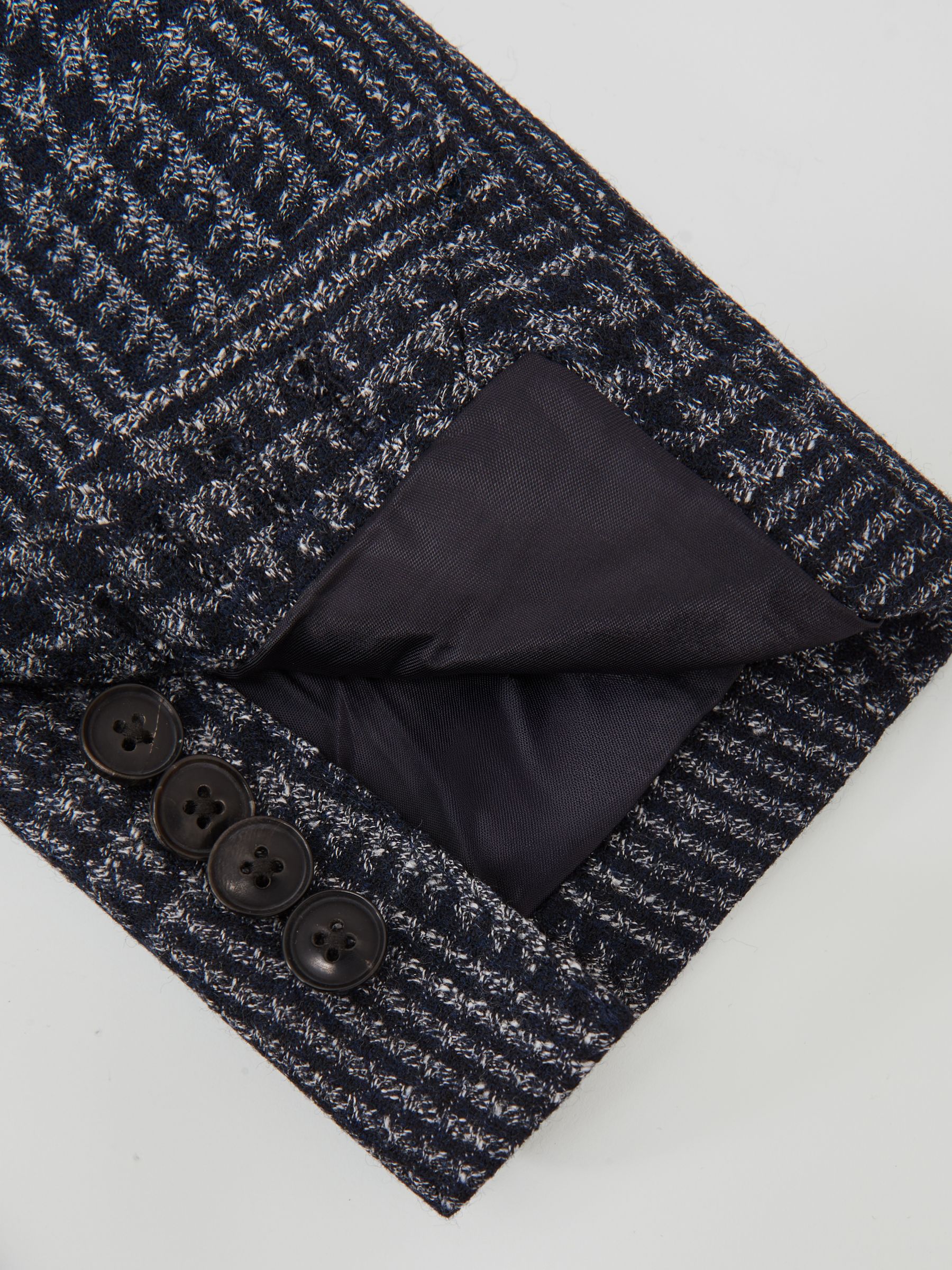 Wool-Blend Check Single-Breasted Blazer Tailored-Fit in Navy