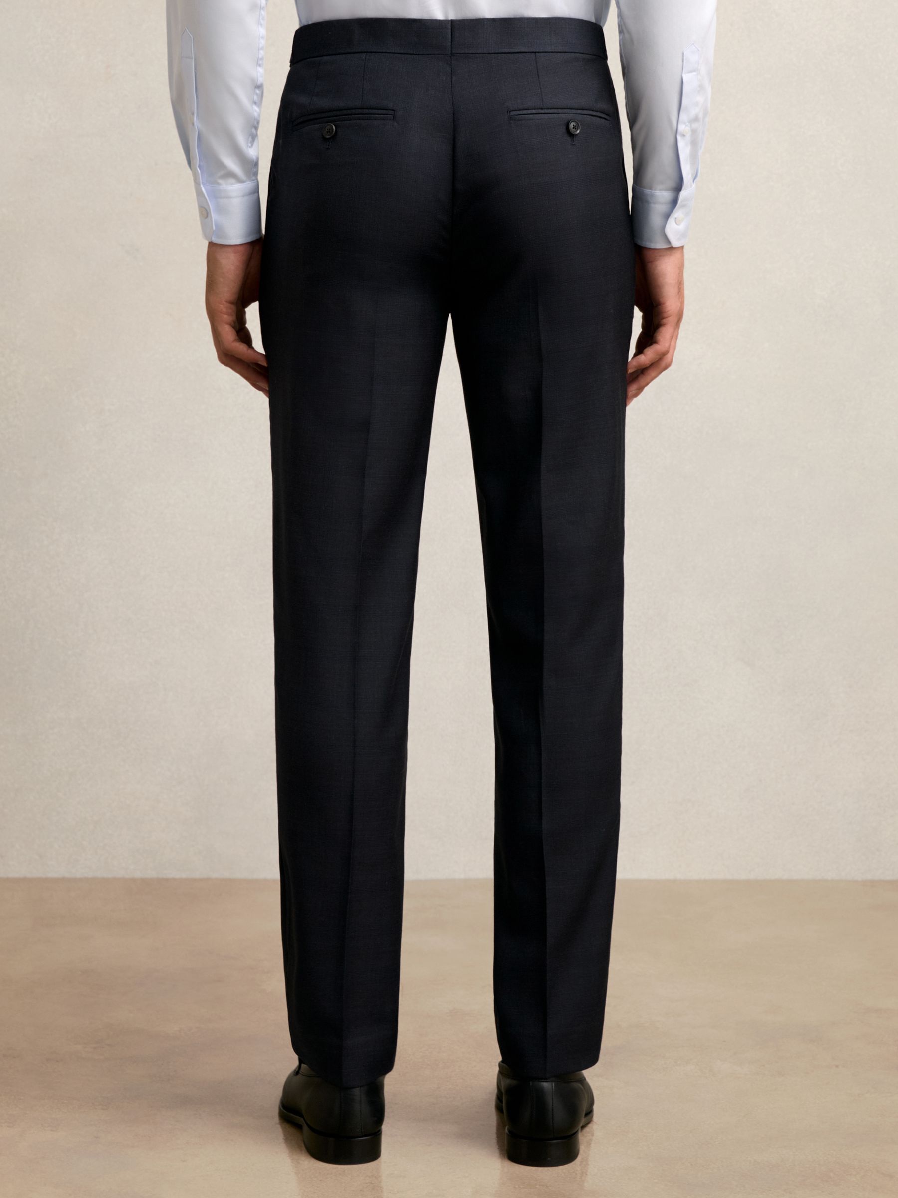 Wool Check Slim-Fit Suit Trousers in Navy