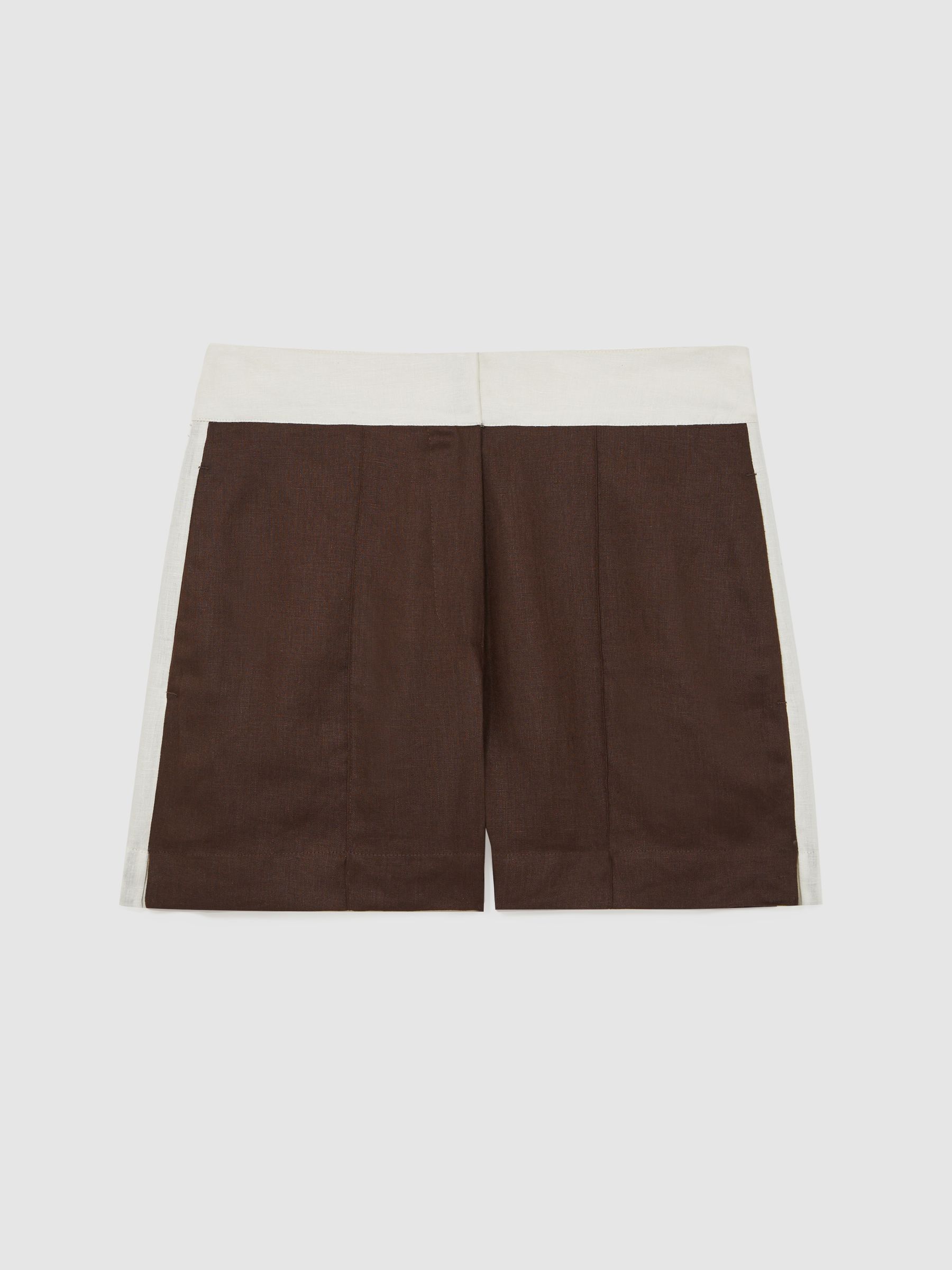 Linen Colourblock Shorts in Chocolate/Cream