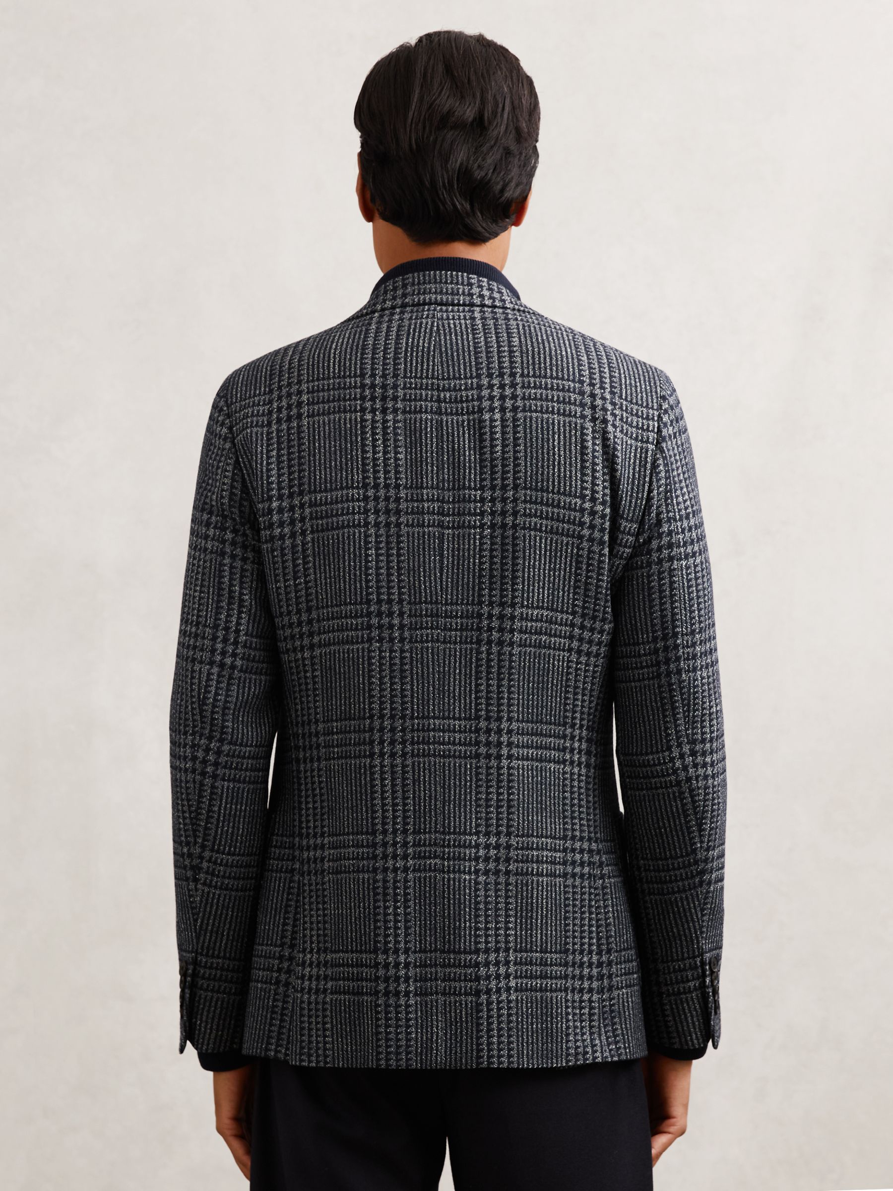 Wool-Blend Check Single-Breasted Blazer Tailored-Fit in Navy