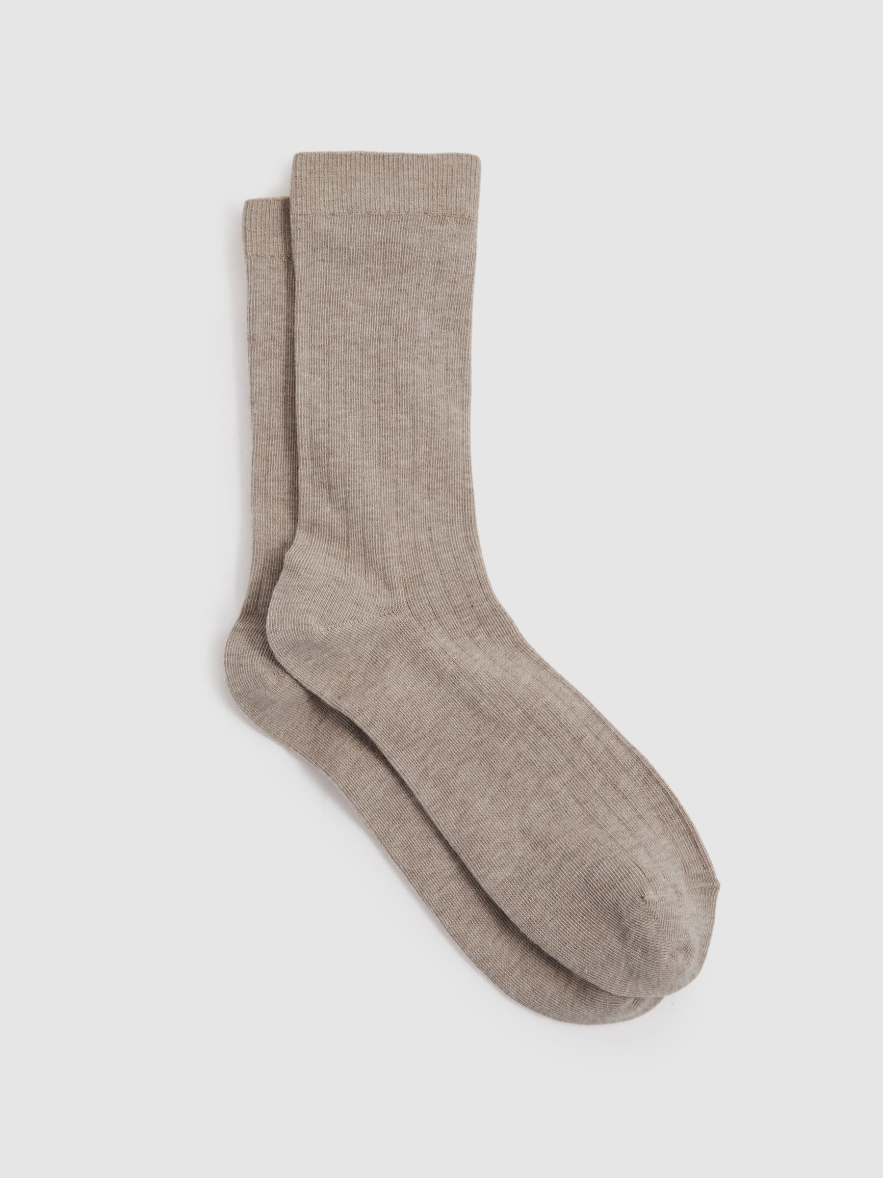 Cotton Blend Ribbed Loafer Socks in Neutral