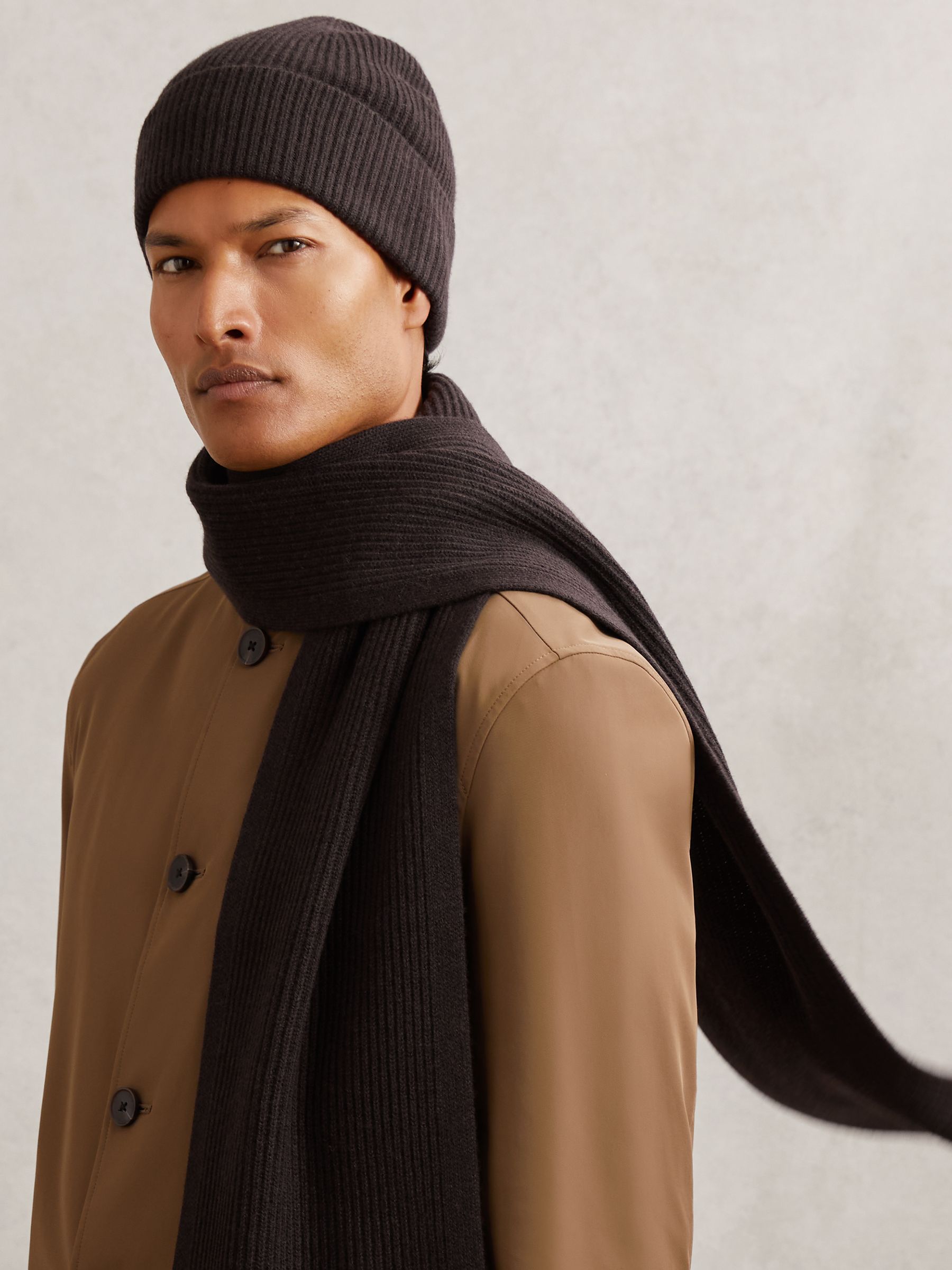 Merino Wool Scarf and Beanie Gift Set in Chocolate Brown