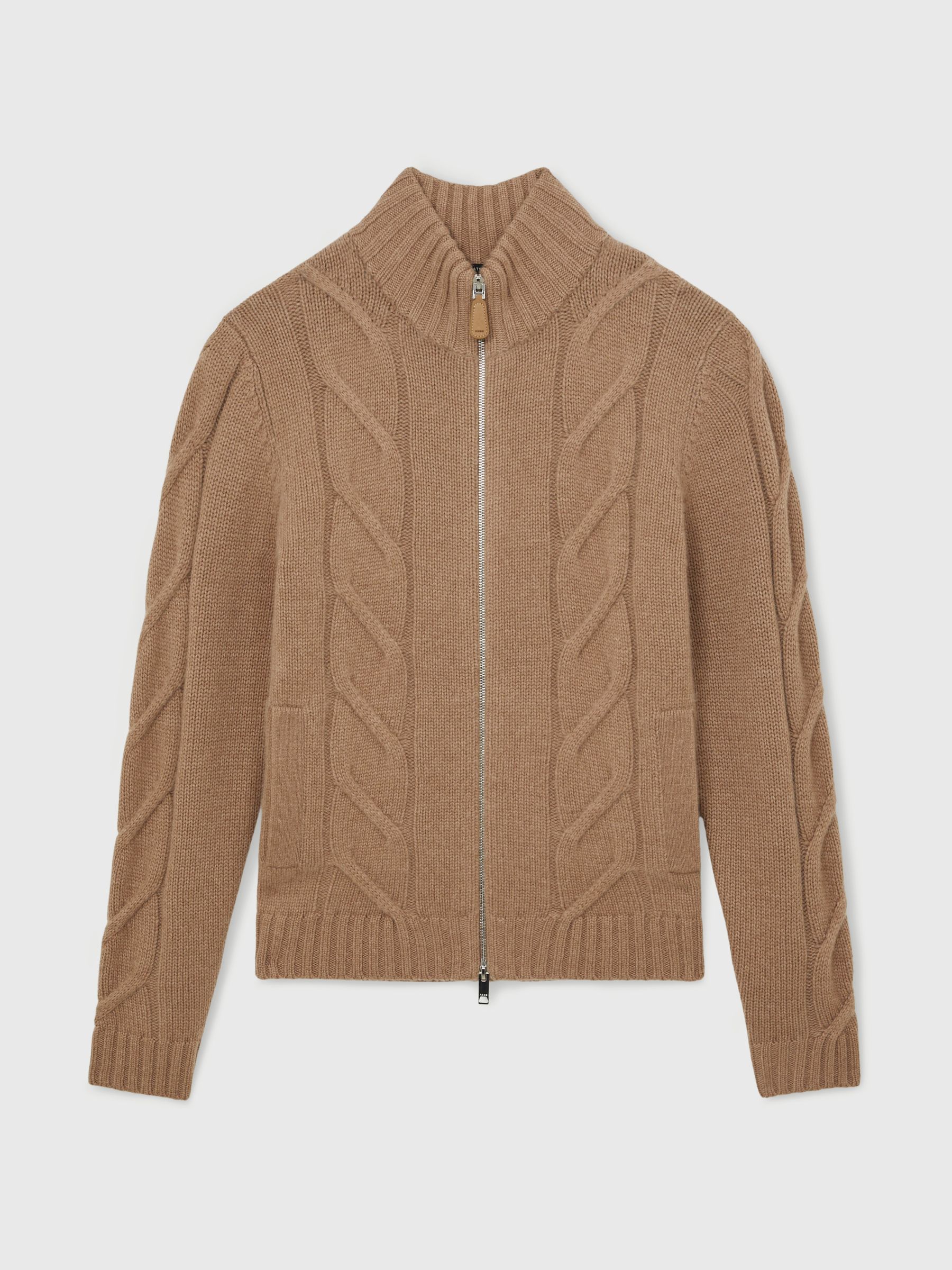 Atelier 100% Cashmere Cable Cardigan in Camel Brown