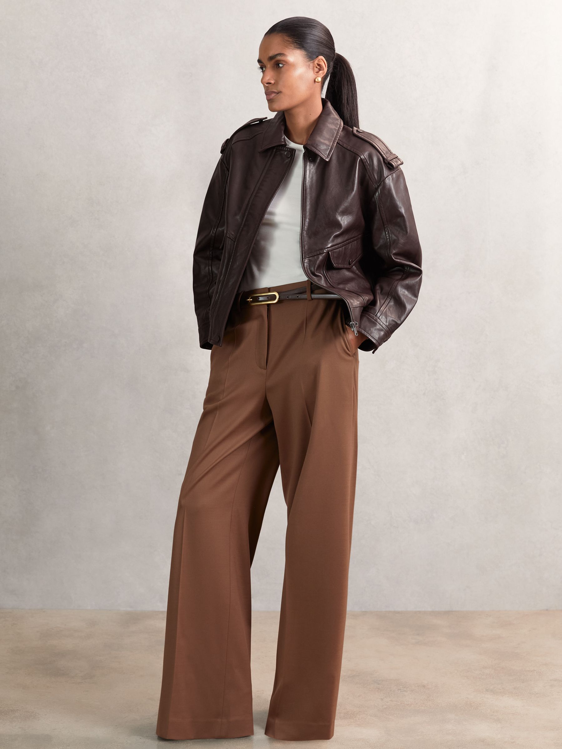 Oversized Leather Jacket in Aubergine