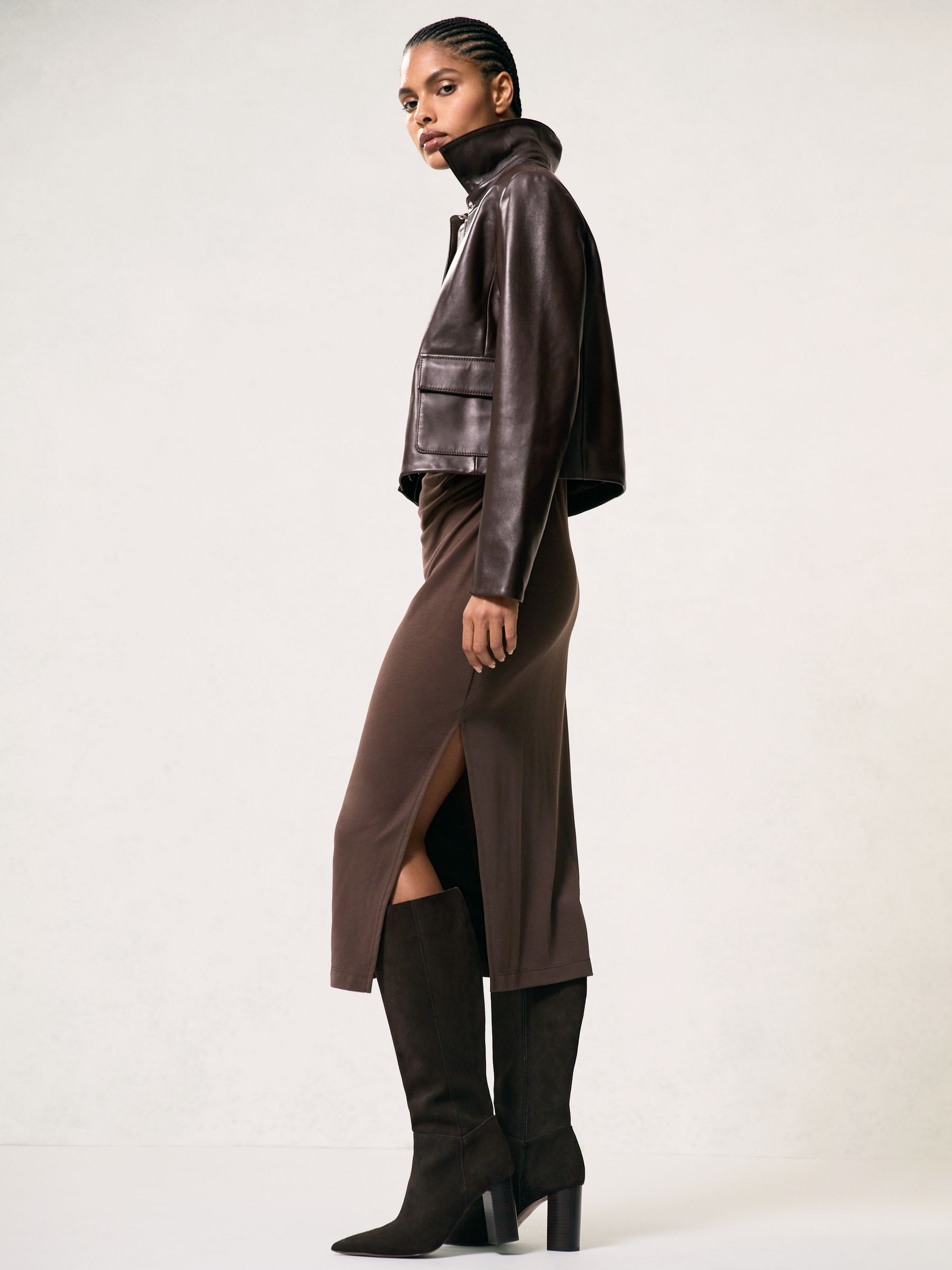 Collared Leather Jacket in Chocolate Brown