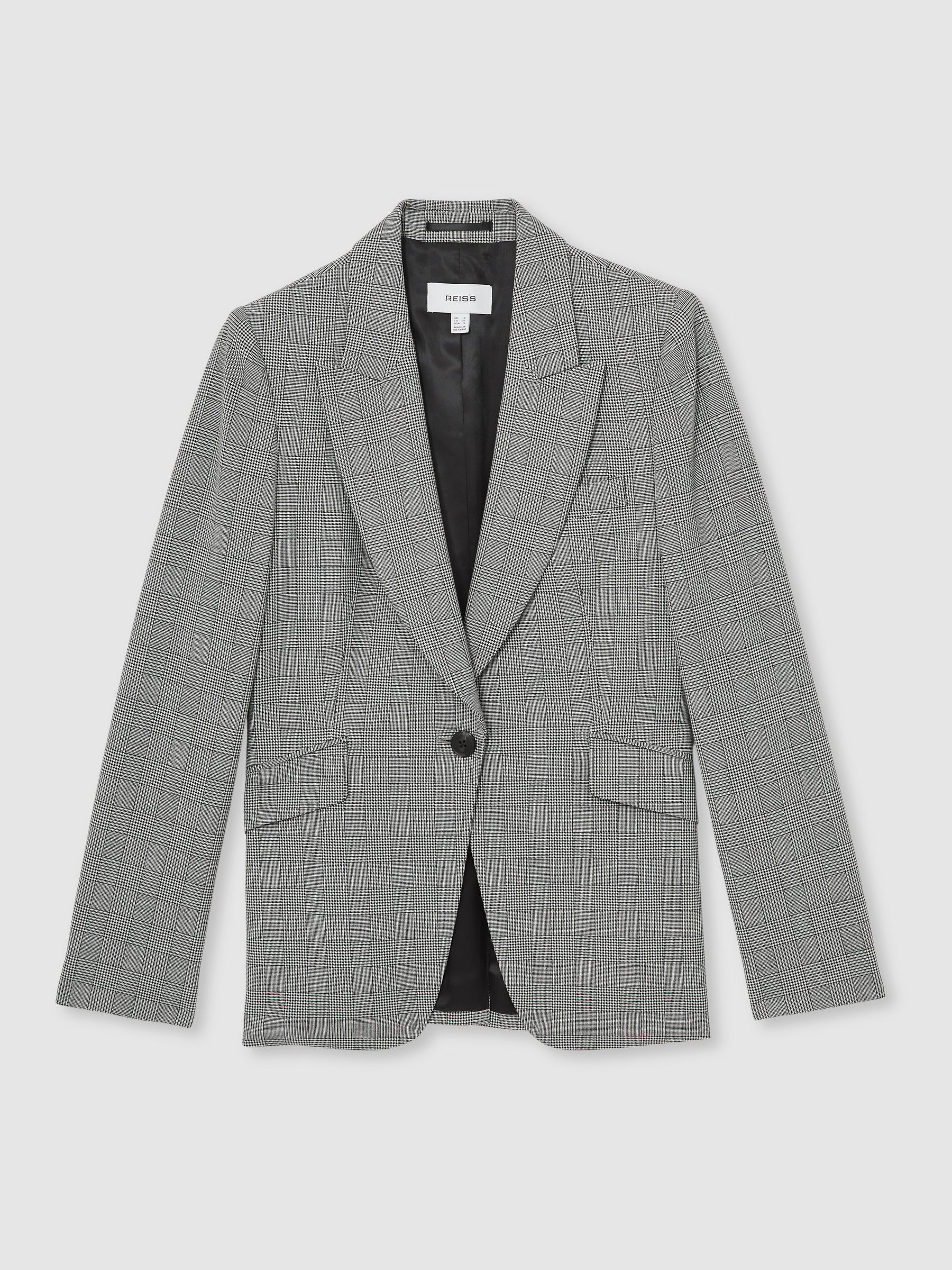 Single-Breasted Check Suit Blazer in Grey