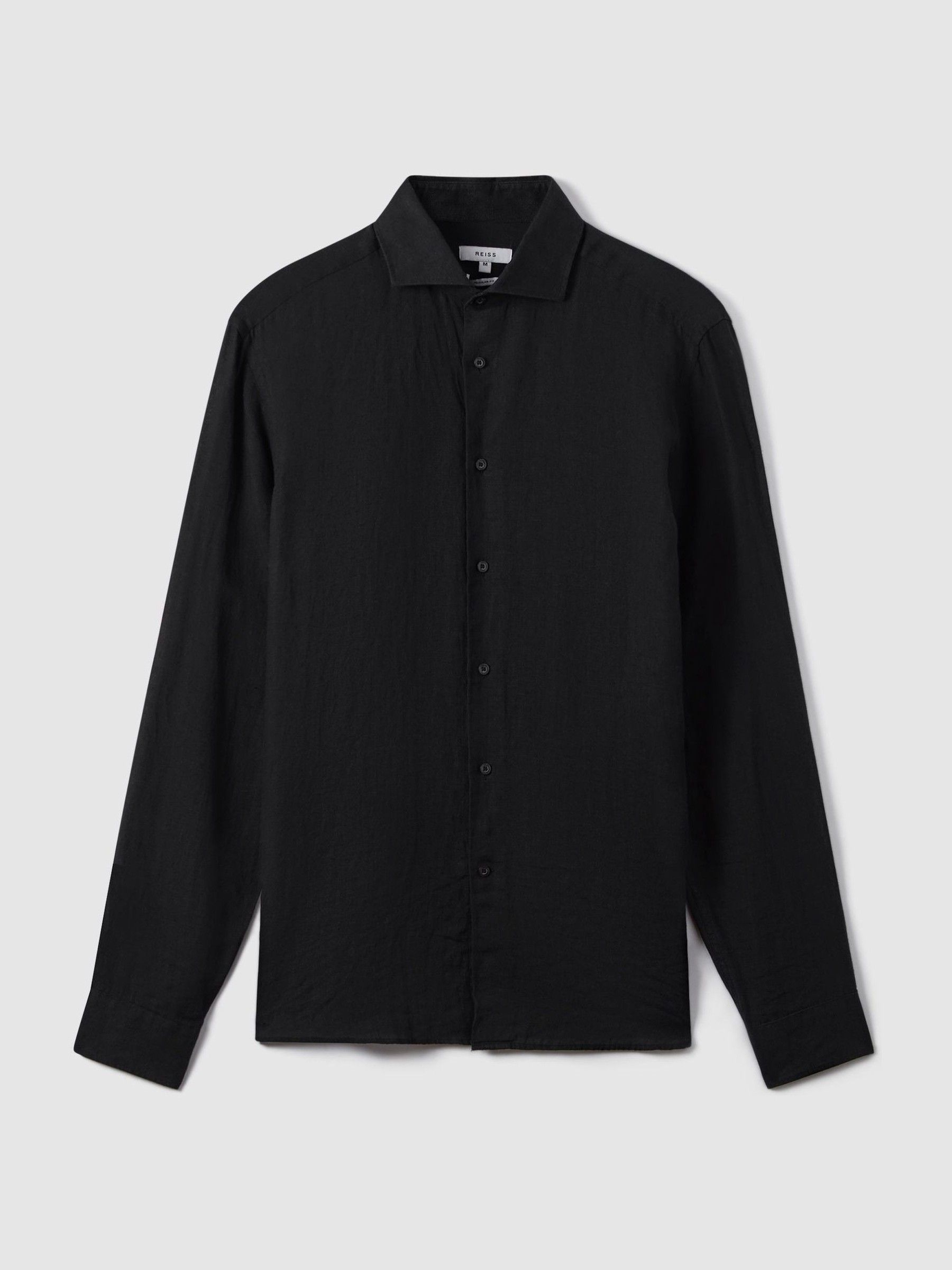 Linen Cutaway-Collar Shirt in Black