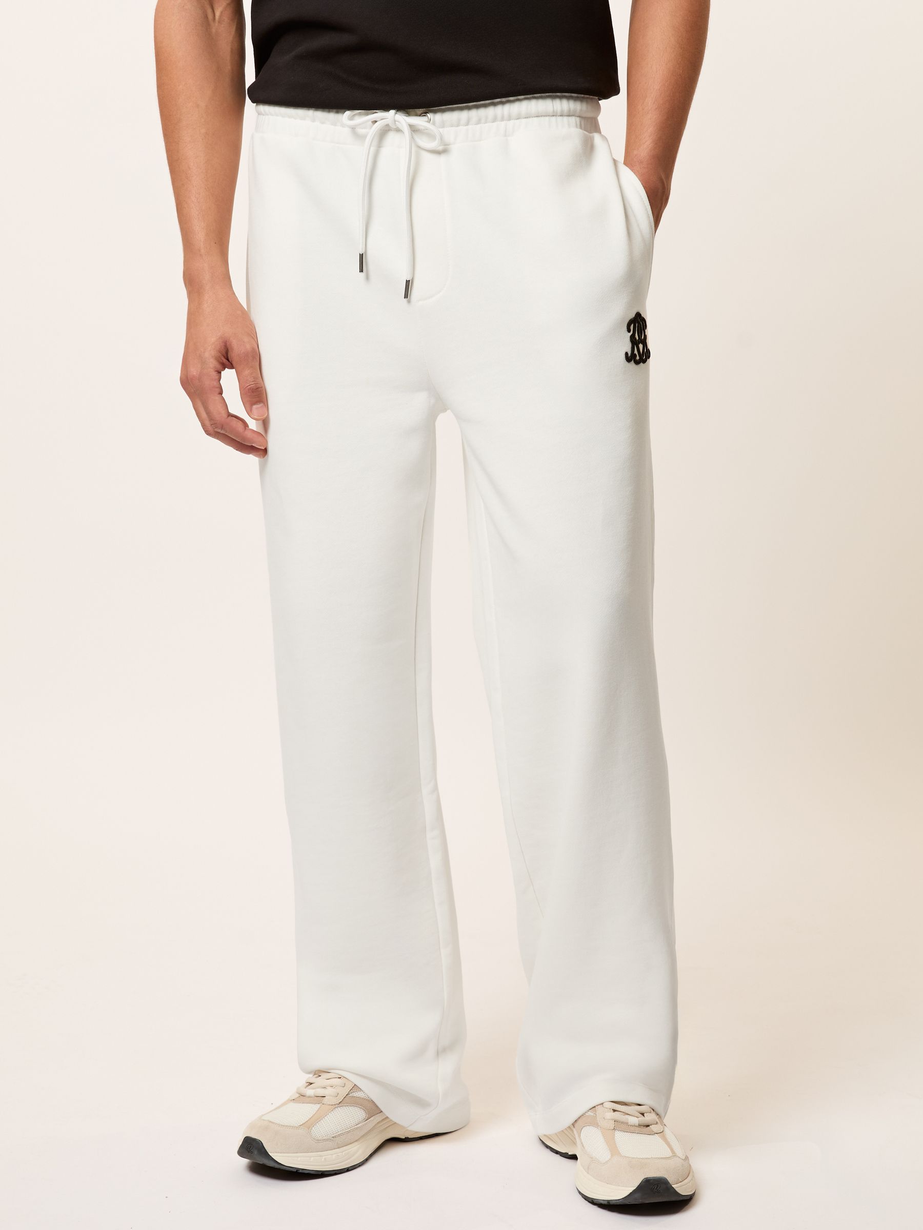 Monogram Cotton Wide-Leg Joggers in Off White