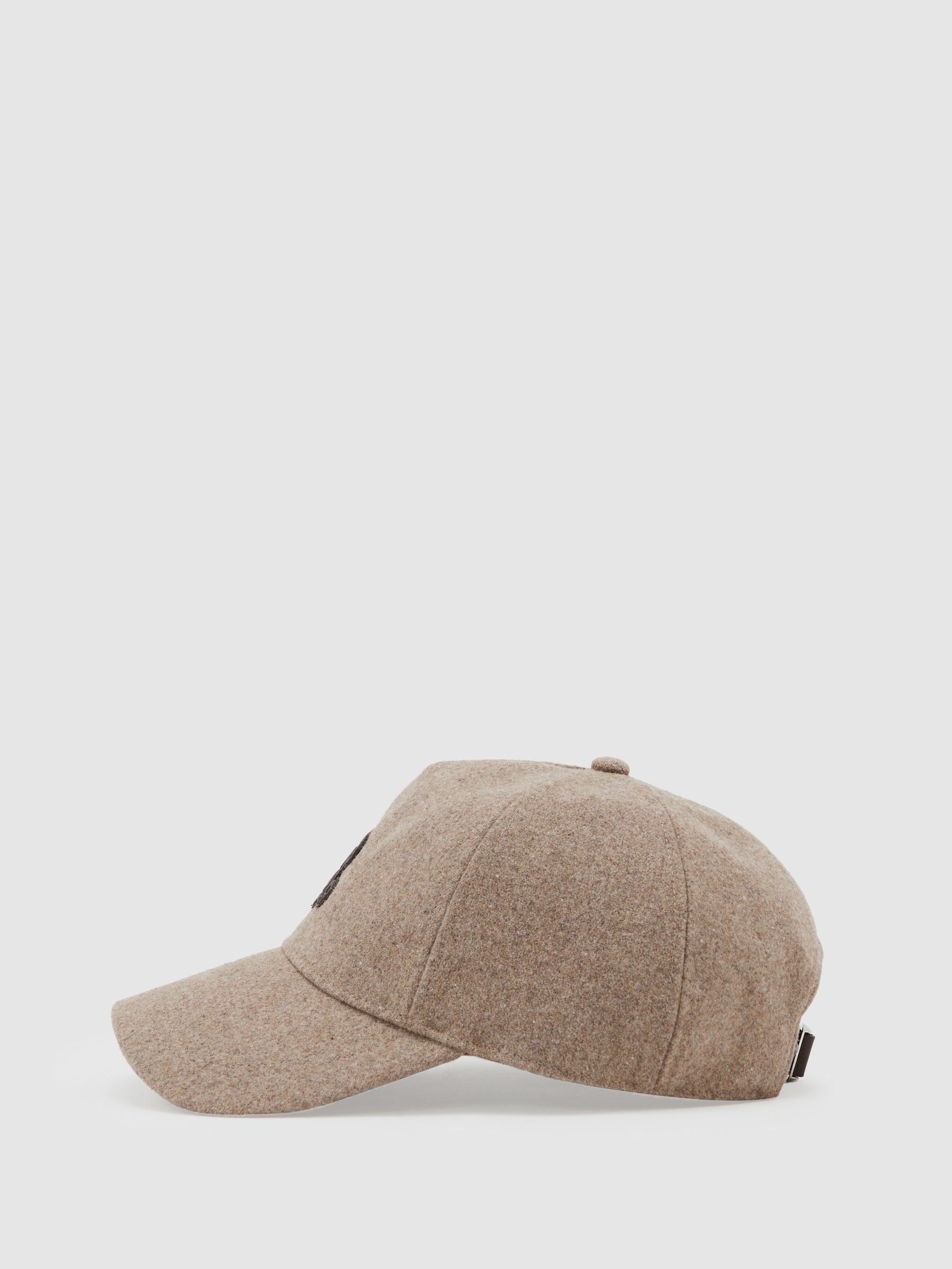 Monogram Appliqué Wool-Blend Cap in Oatmeal Brown
