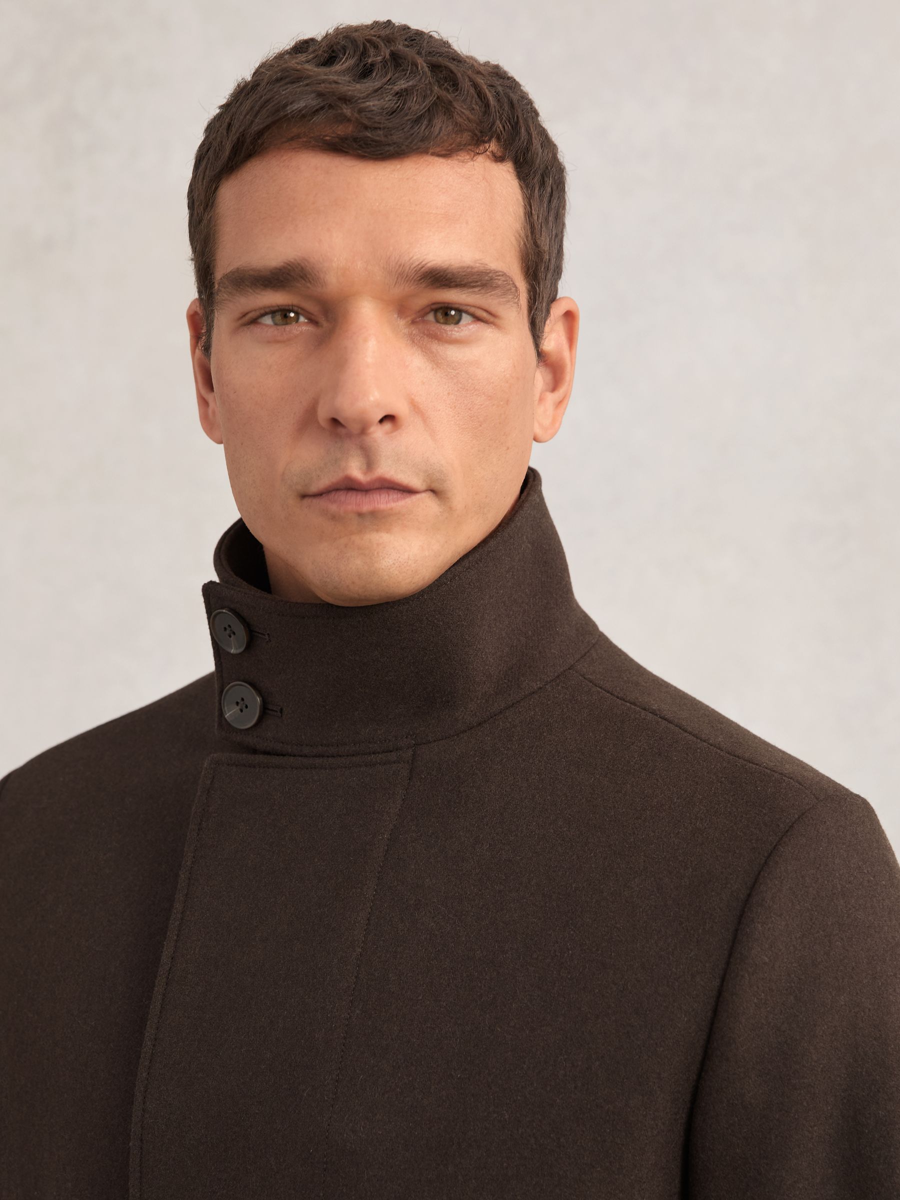 Wool-Blend Stand-Collar Coat in Brown