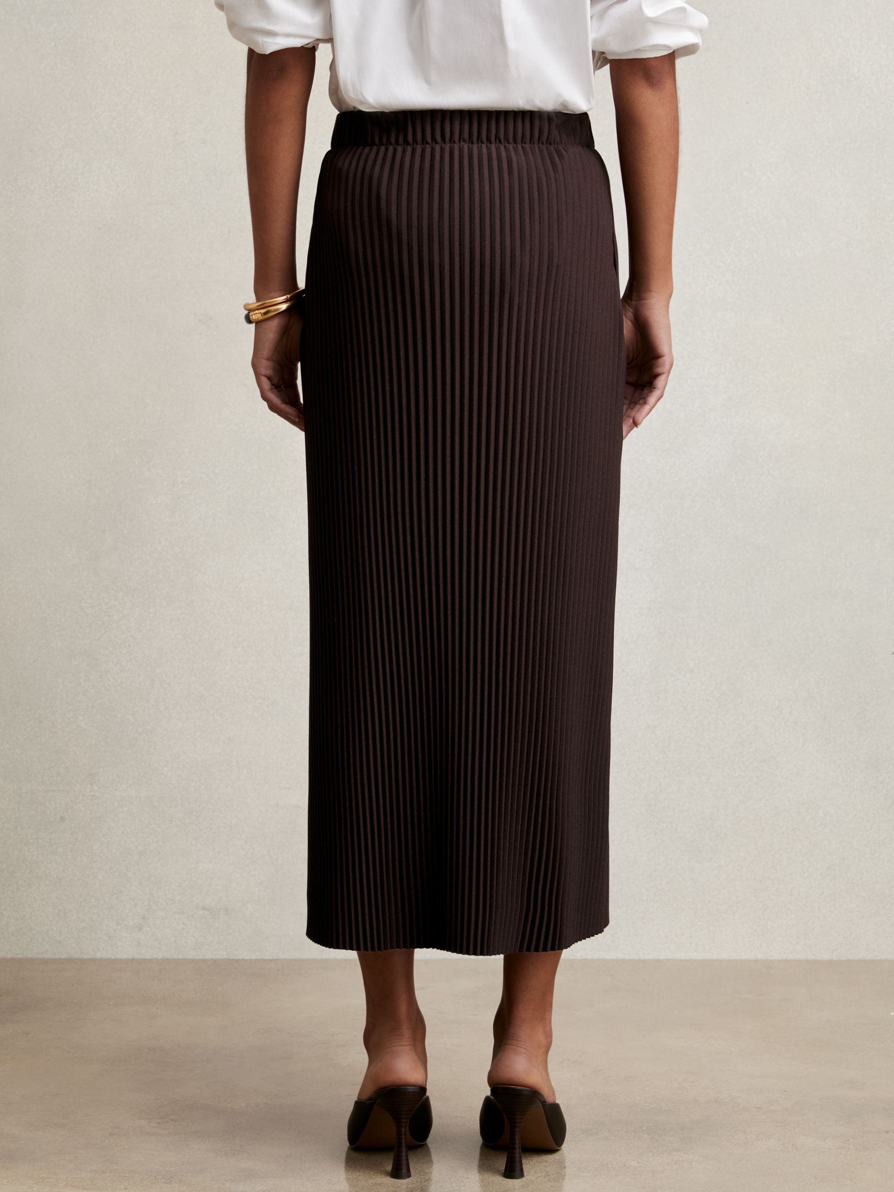 Pleated Jersey Midi Skirt in Burgundy